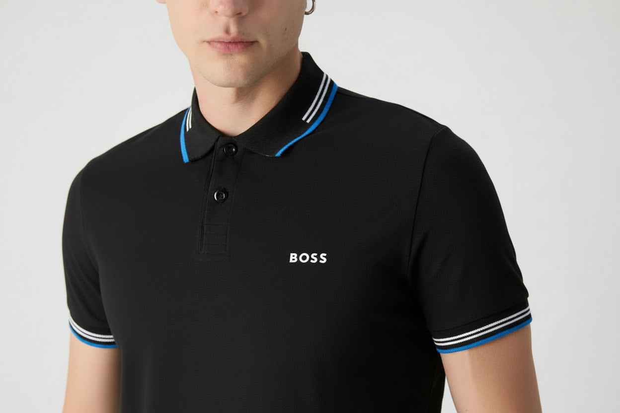 Polo con cuello Boss negro slim fit - stripes