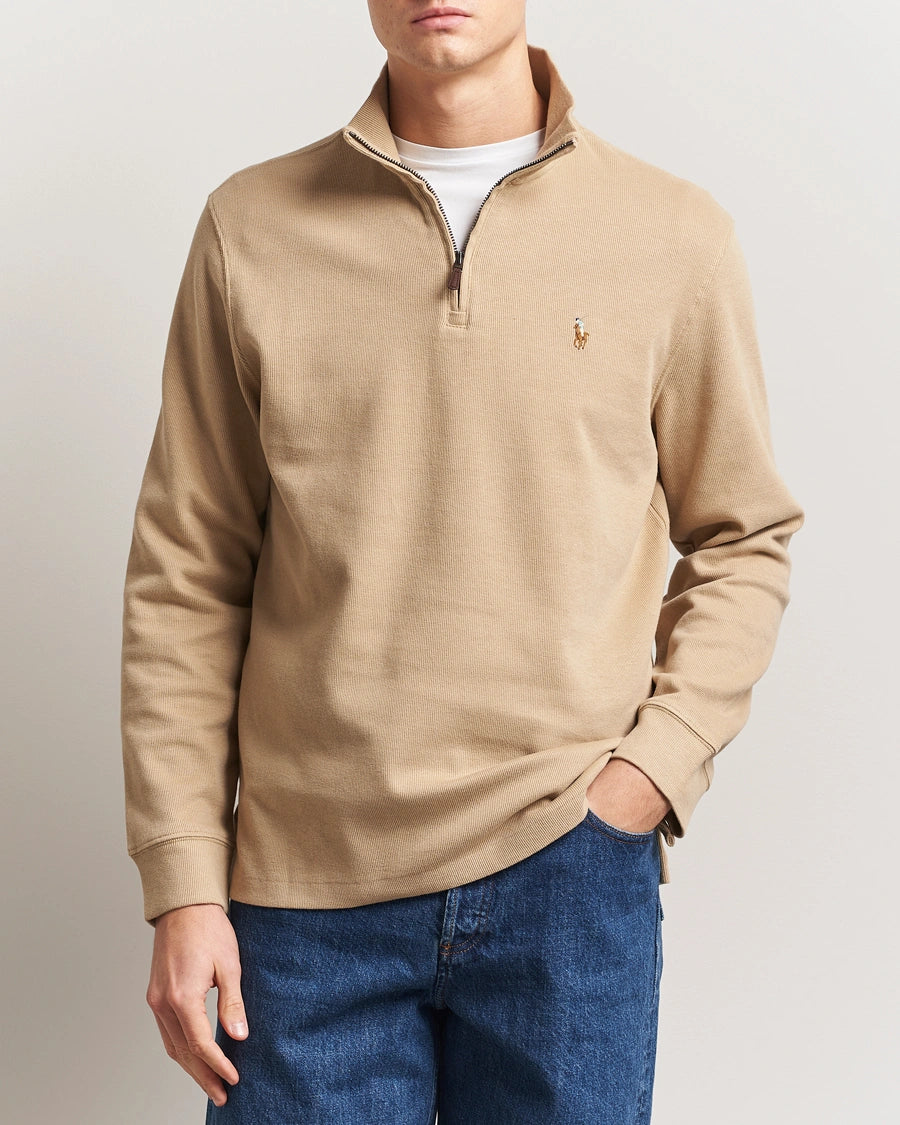 SweaterPolo Ralph Lauren Quarter Zip estate rib - Camel
