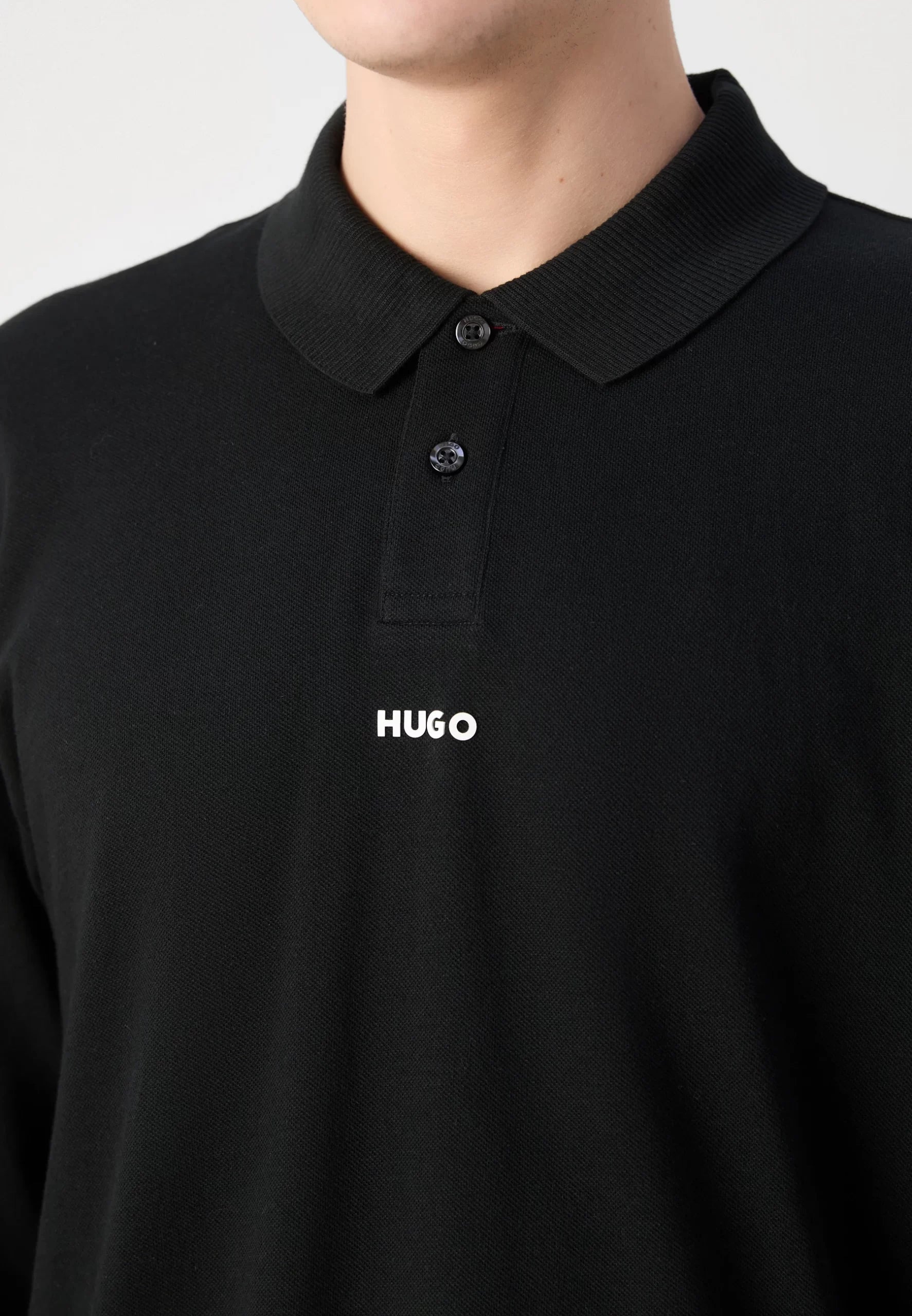 Boss Camisero manga larga algodón piqué regular fit - Negro