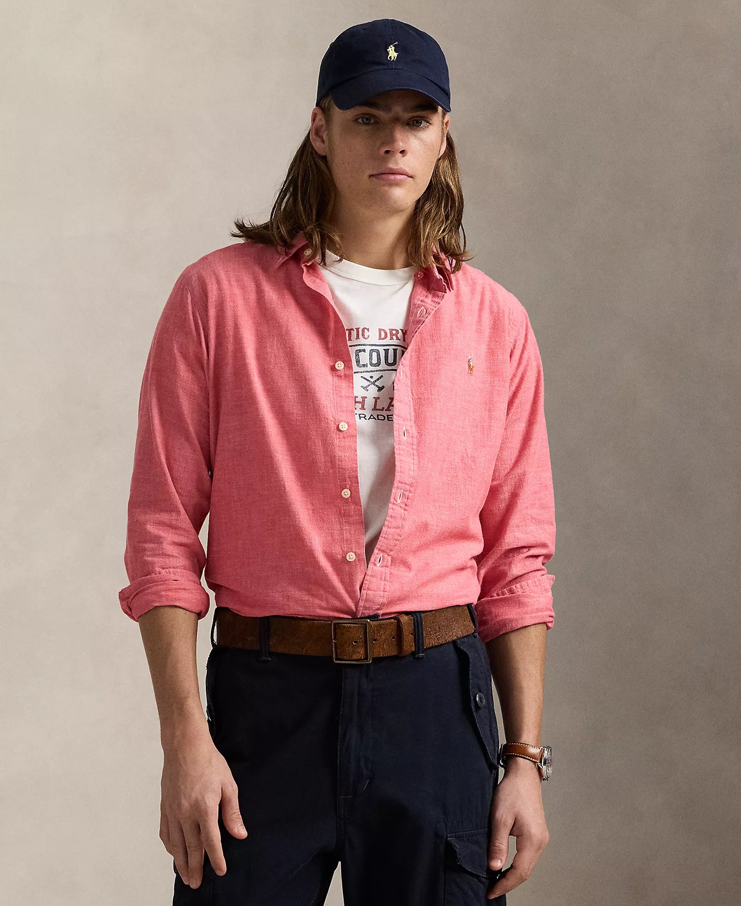 Camisa Polo Ralph Lauren de chambray índigo - Coral