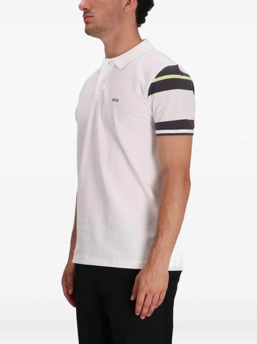 Polo con cuello Boss blanco regular fit - diseño a rayas