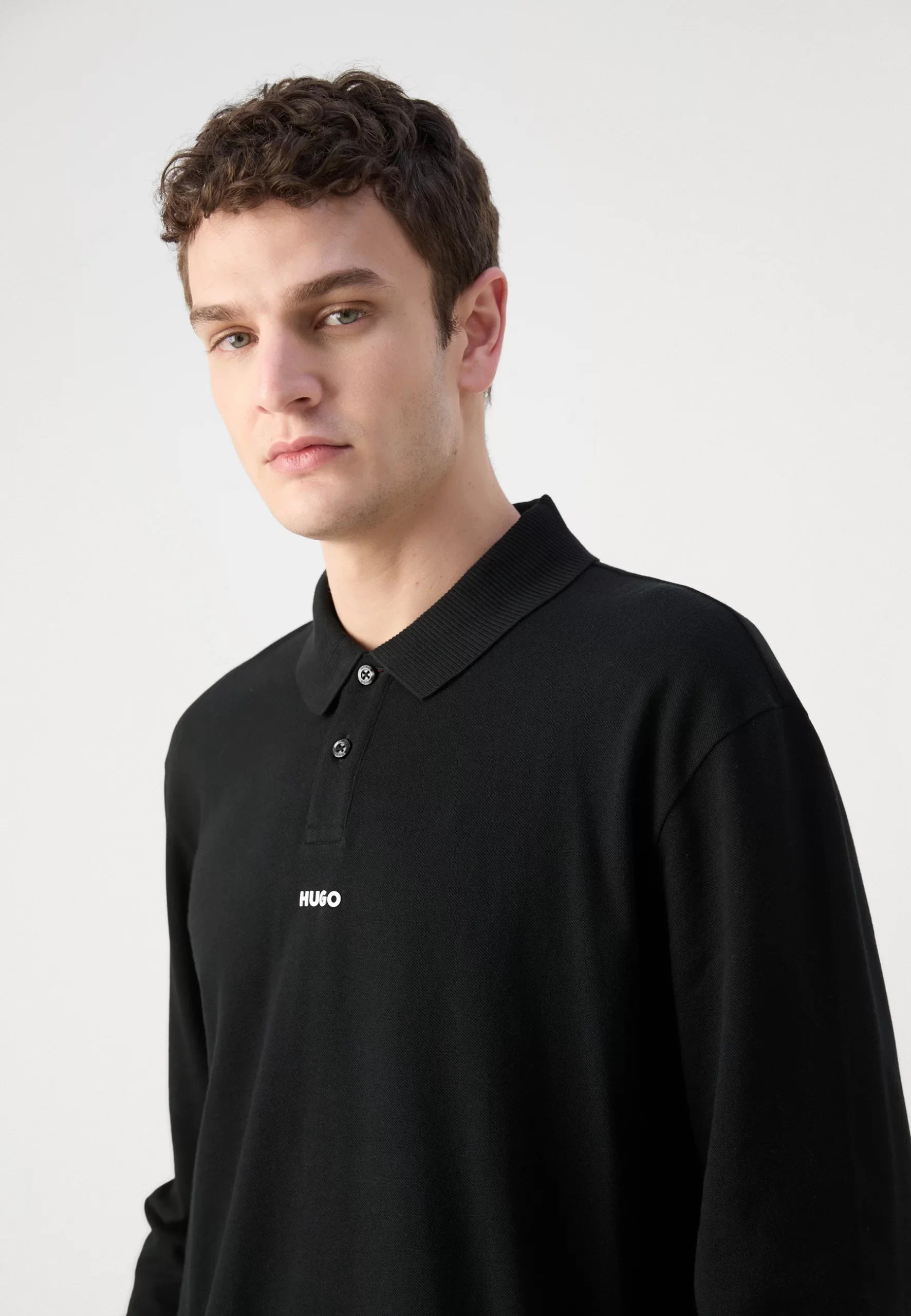 Boss Camisero manga larga algodón piqué regular fit - Negro