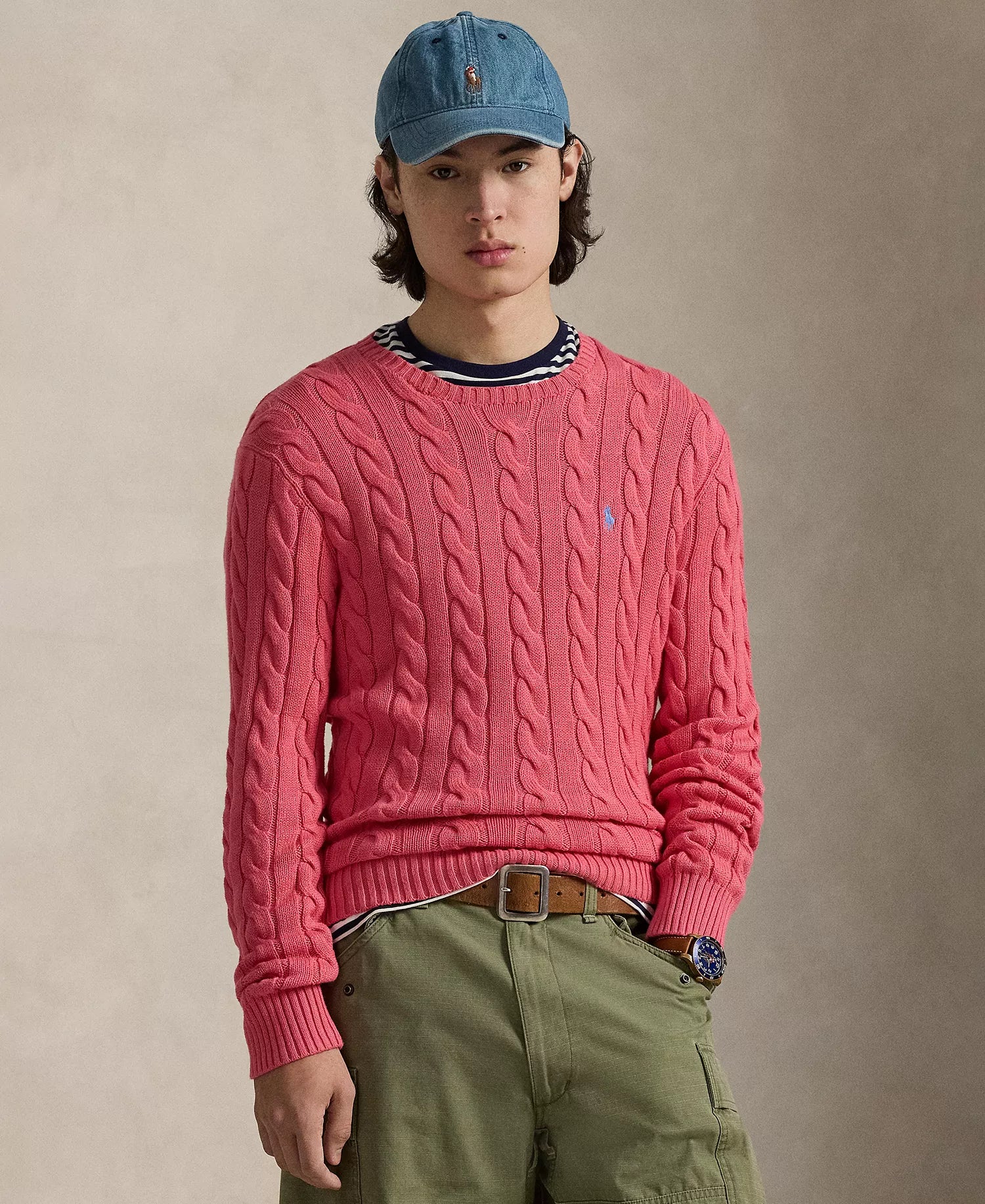 Sweater Polo Ralph Lauren Cable-Knit Cotton Trenzado - Coral