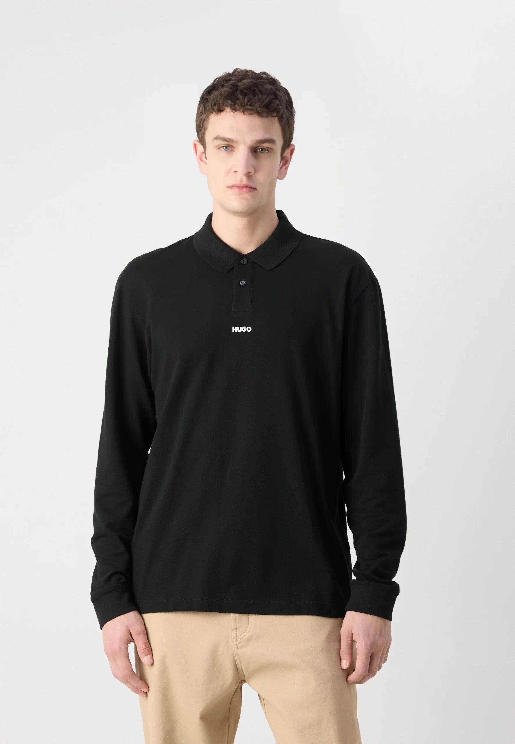 Boss Camisero manga larga algodón piqué regular fit - Negro