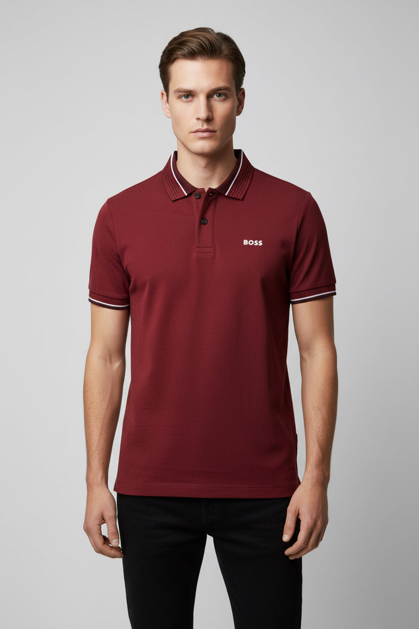 Polo con cuello Boss Borgoña regular fit - tippie Mercerised