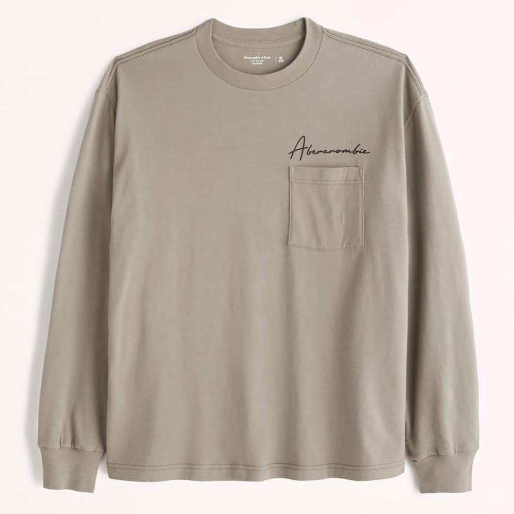 Manga Larga Abercrombie & Fitch - Beige Diseño Logo