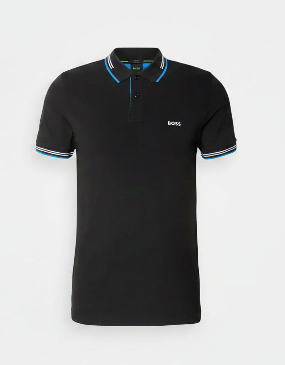 Polo con cuello Boss negro slim fit - stripes