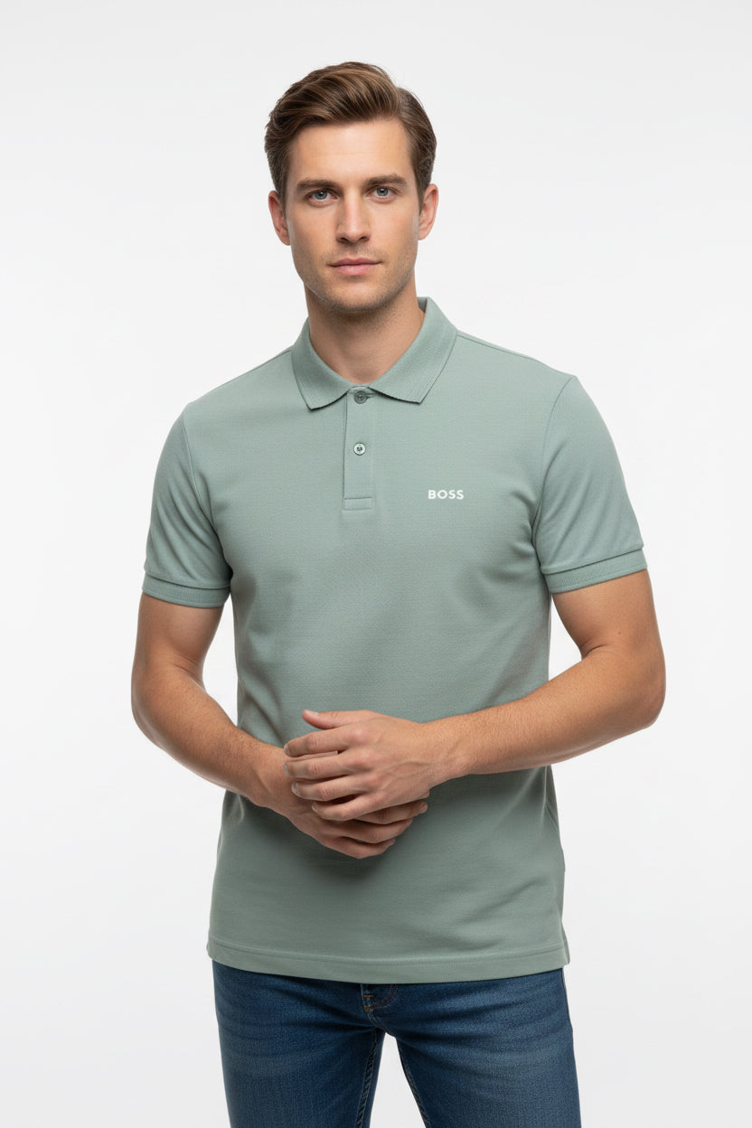 Polo con cuello Boss verde agua regular fit - Logo de goma