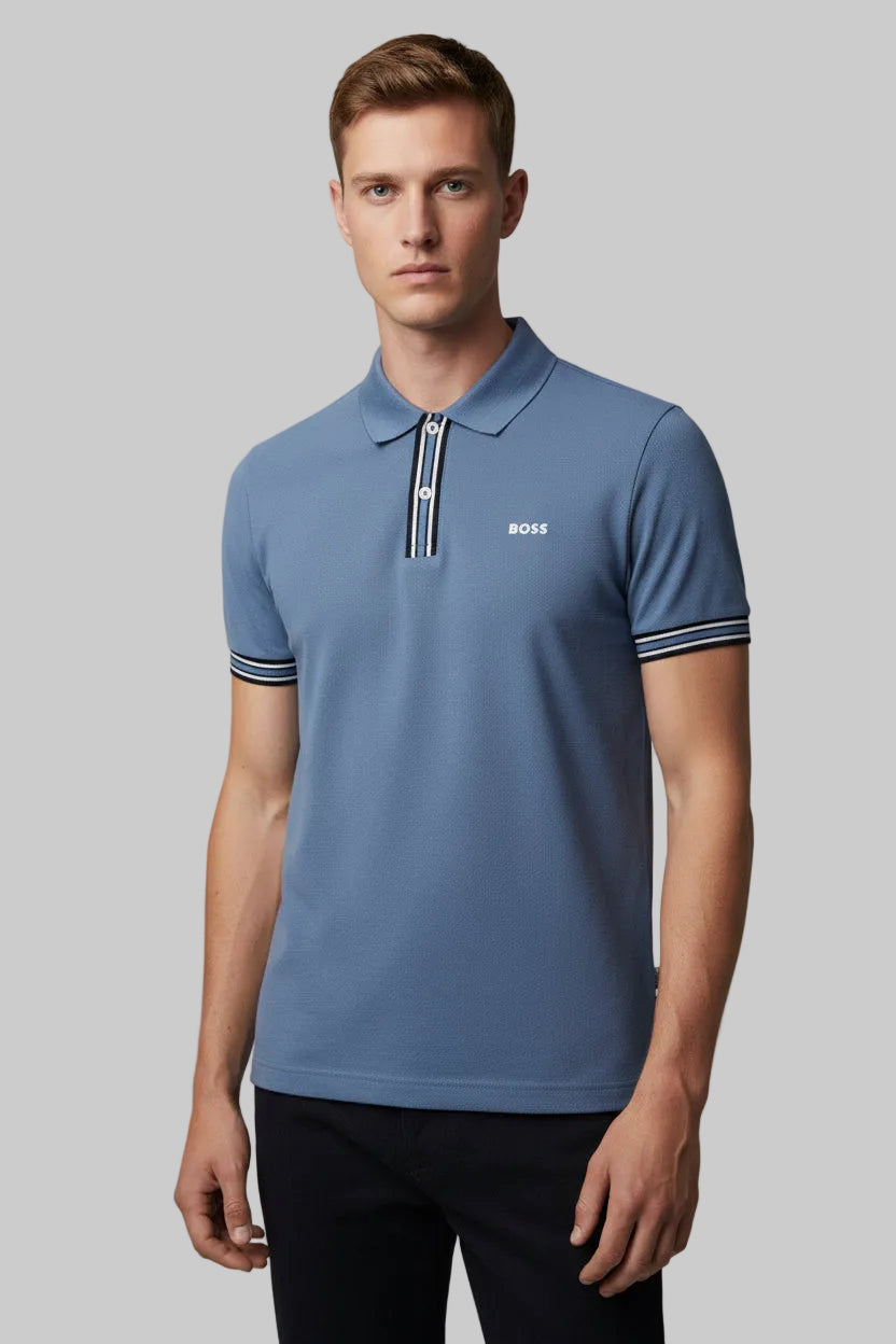 Polo con cuello Boss Celeste regular fit -