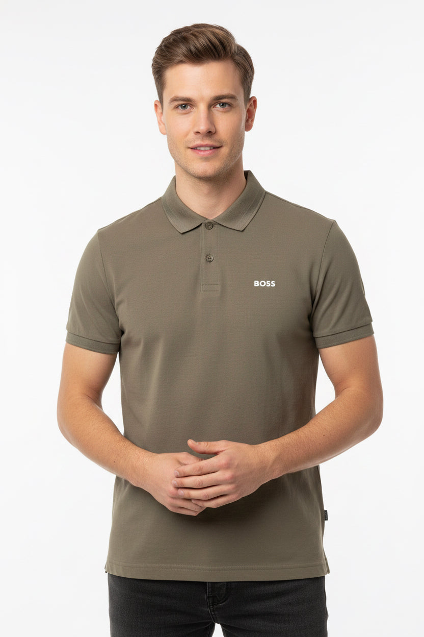 Polo con cuello Boss Khaki regular fit - Logo de goma