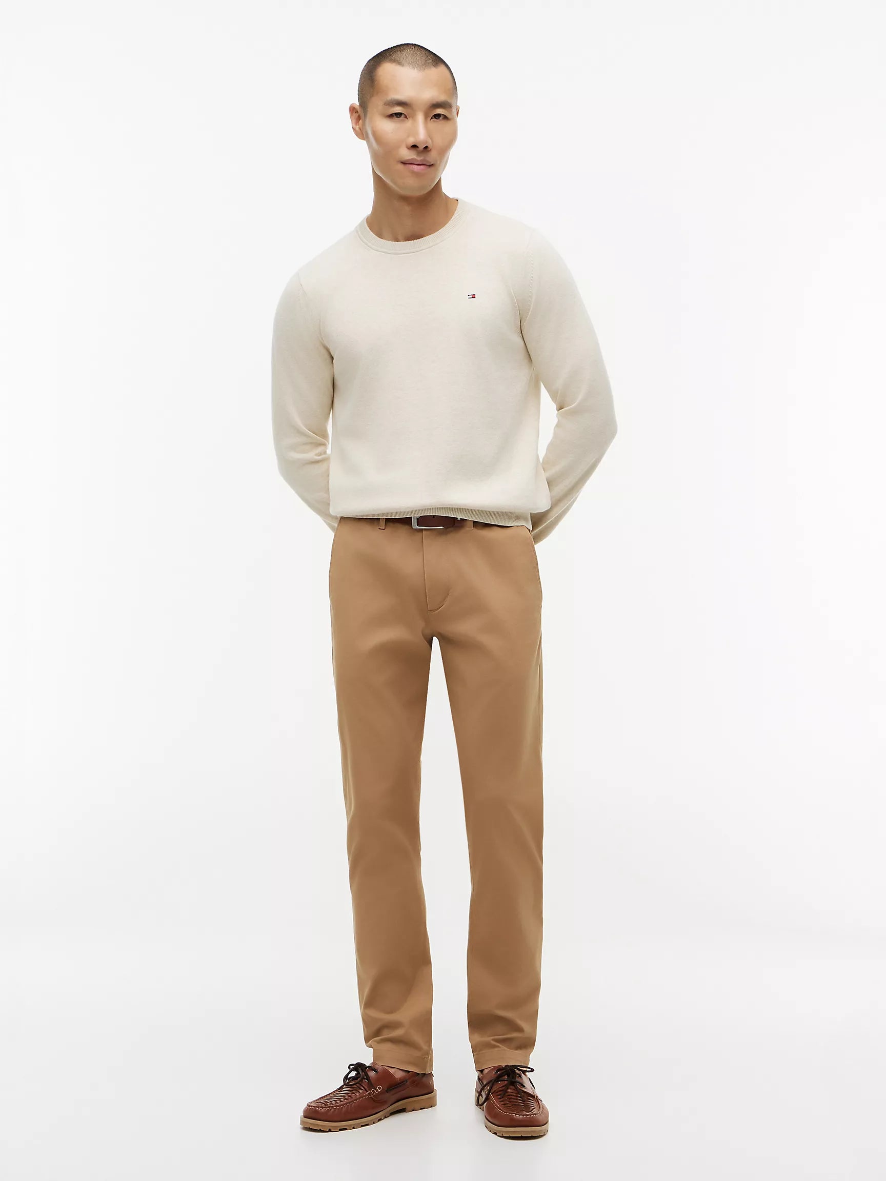 Sweater clásico cuello redondo Tommy Hilfiger - Crema