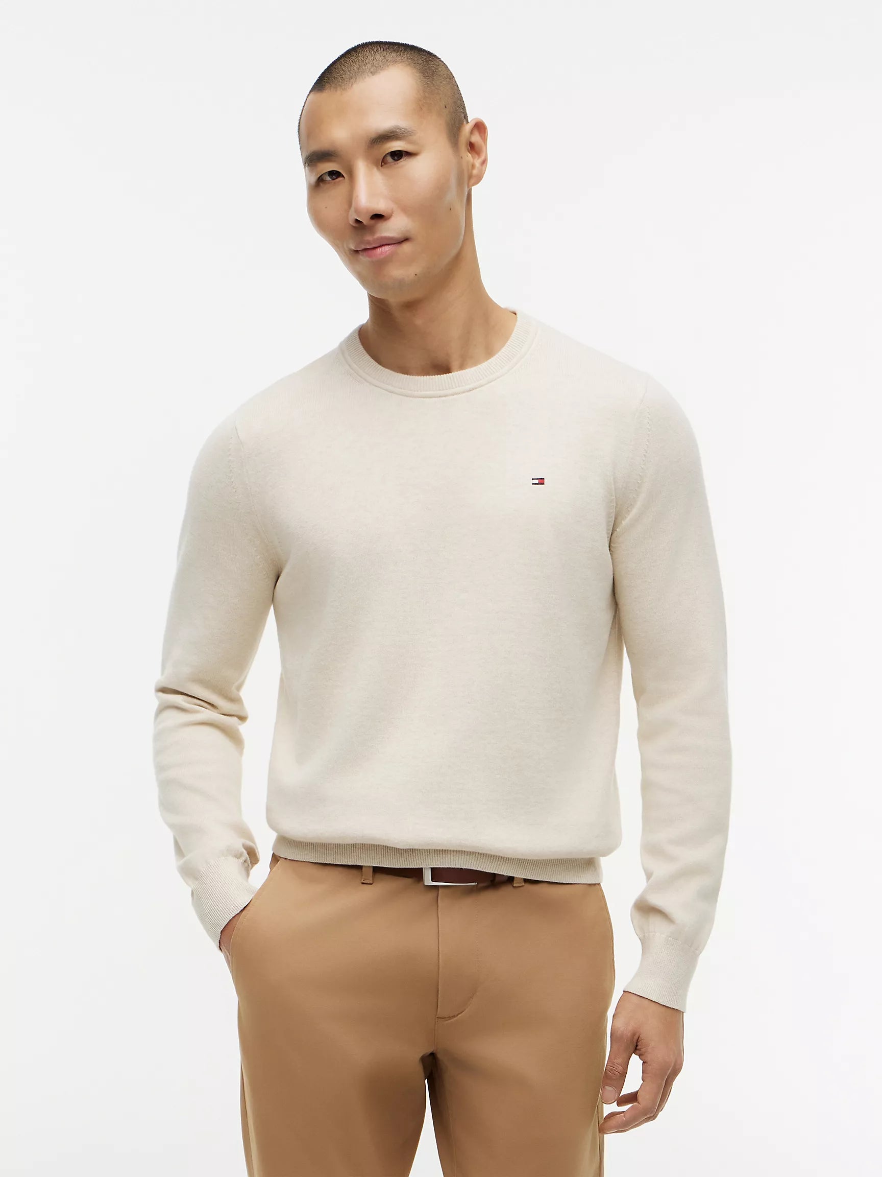 Sweater clásico cuello redondo Tommy Hilfiger - Crema