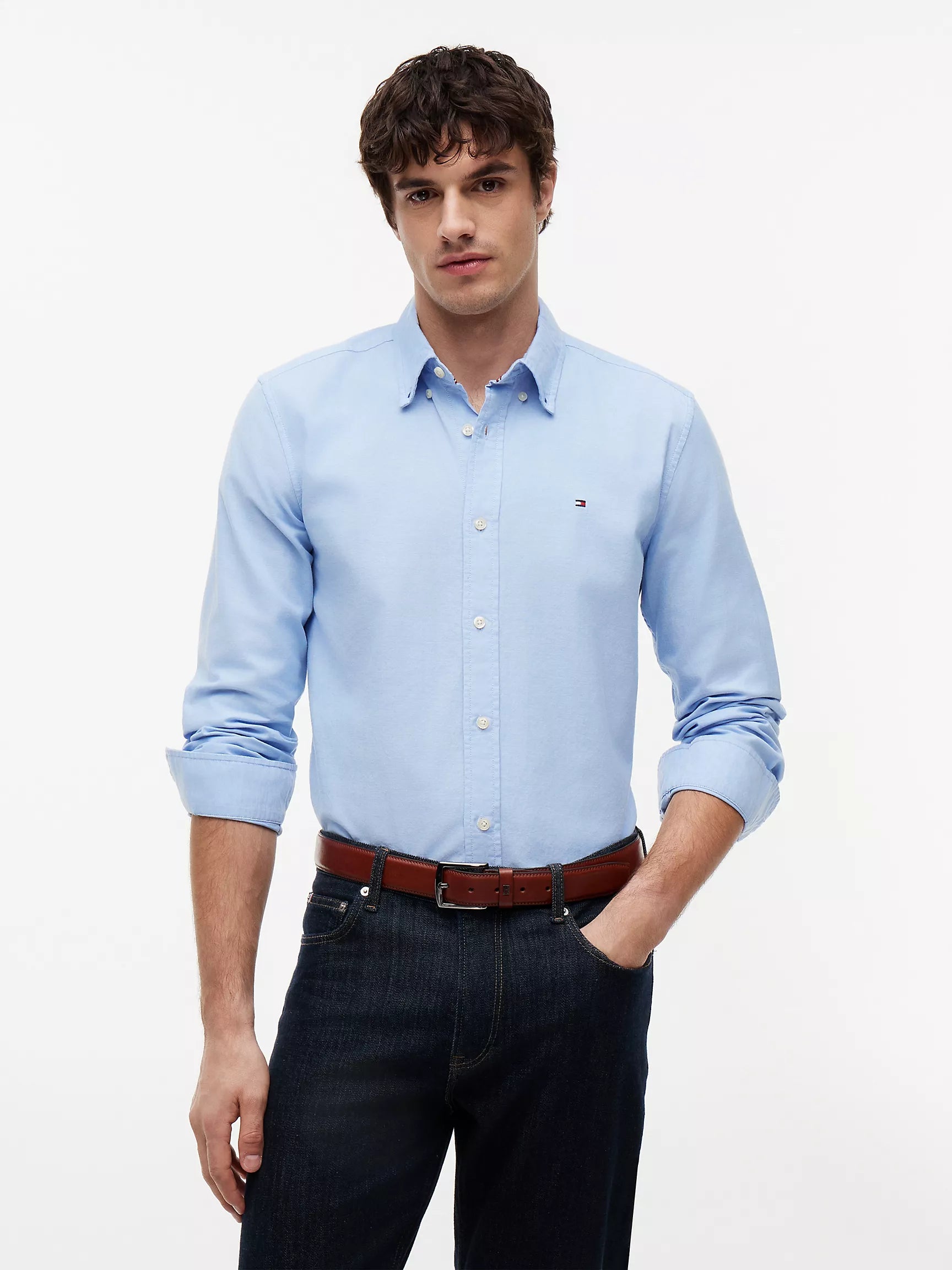 (A PEDIDO )Camisa Oxford manga larga Tommy Hilfiger Regular fit - Celeste