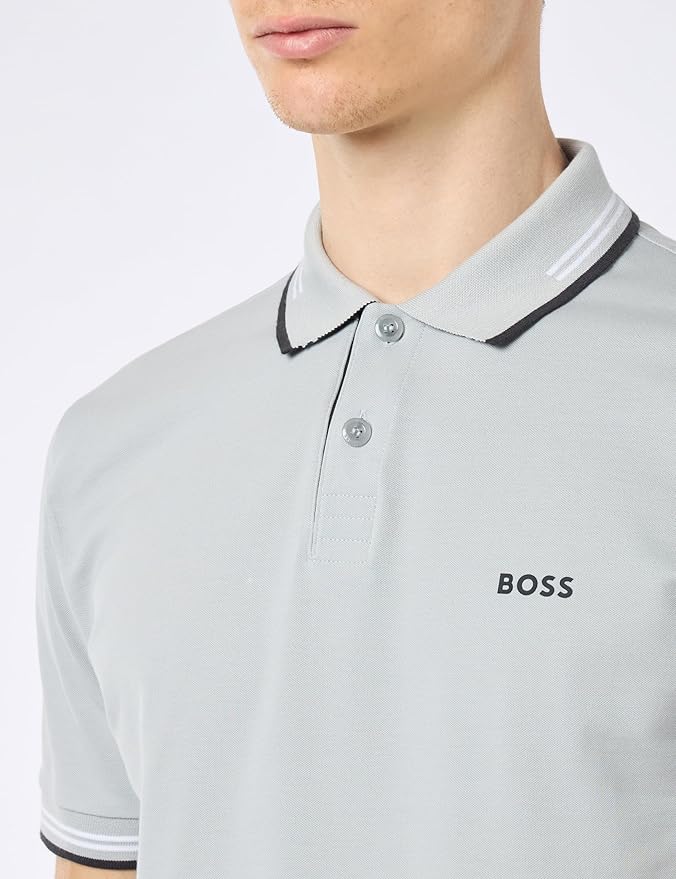 Boss polo con cuello Slim fit stretch - Gris claro