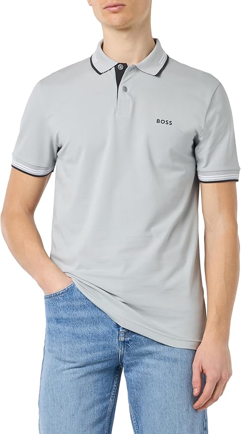 Boss polo con cuello Slim fit stretch - Gris claro