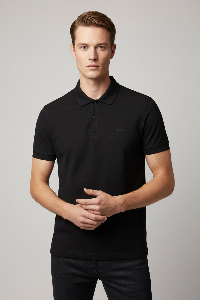 Polo con cuello Boss negro- regular fit tippe