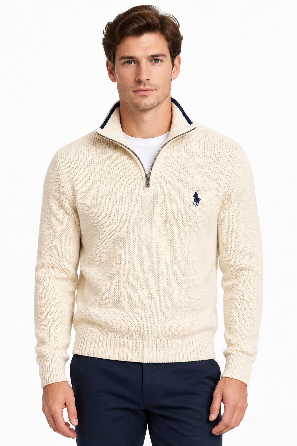 Sweater 1/4 zip Polo Ralph Lauren tejido - Crema