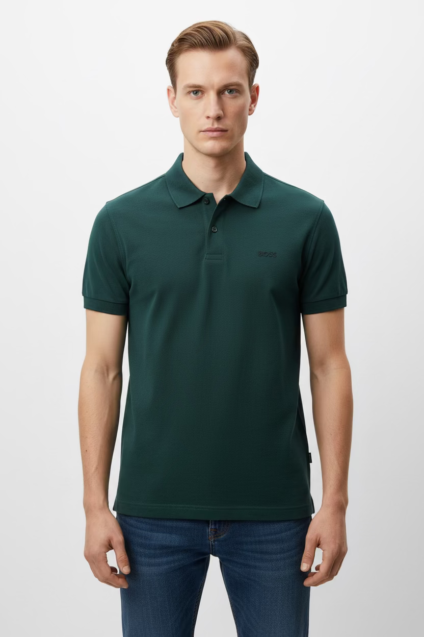 Polo con cuello Boss verde oscuro- regular fit