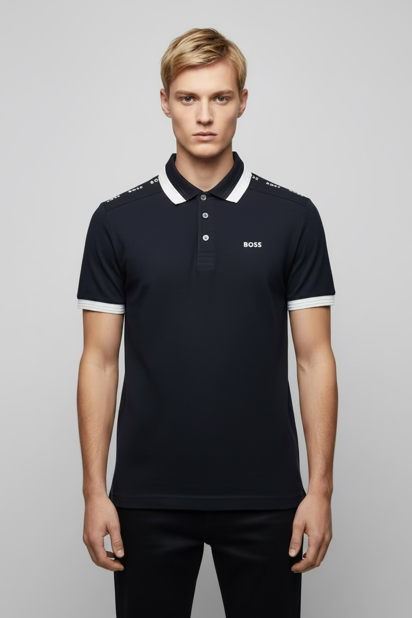 Polo con cuello Boss negro regular fit - tippie