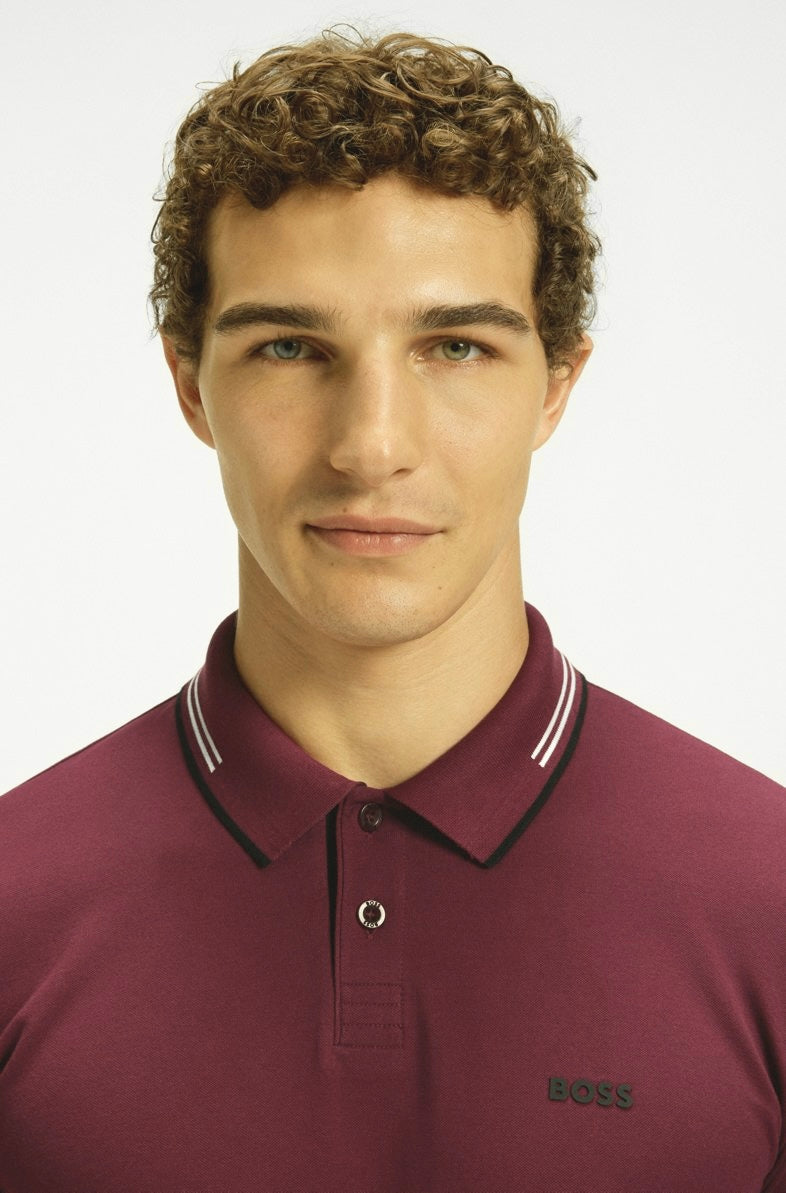 Boss polo con cuello Slim fit stretch - Borgoña
