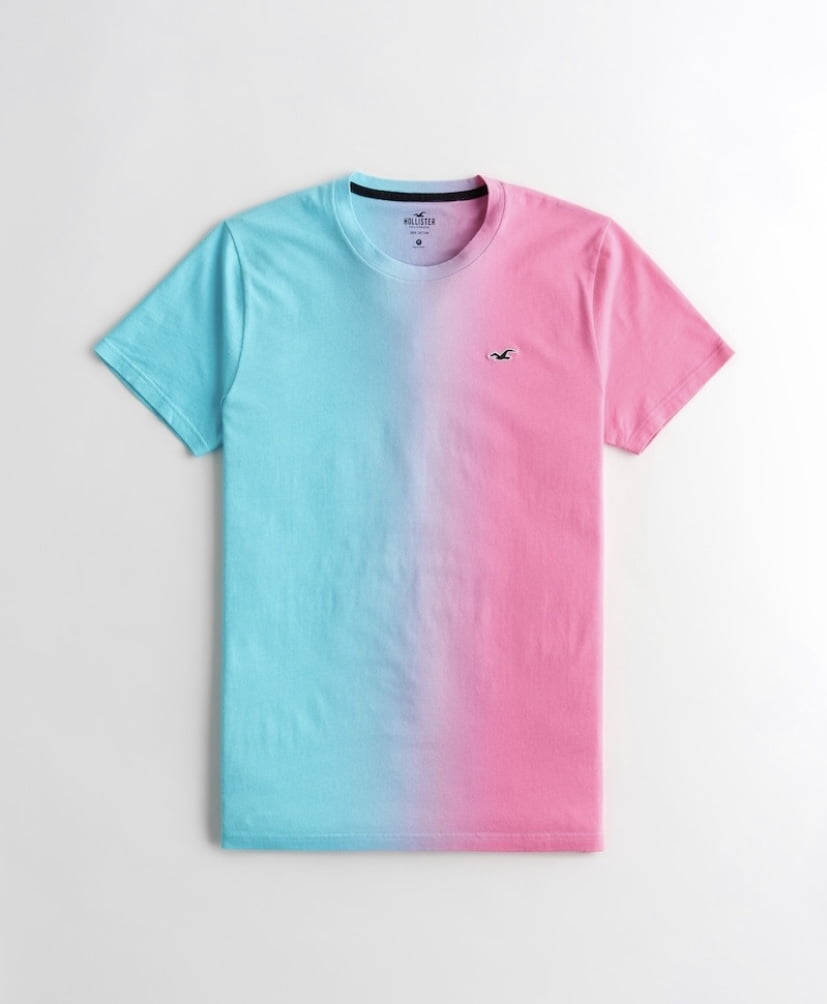 Camiseta Hollister Bicolor- Celeste-Rosado
