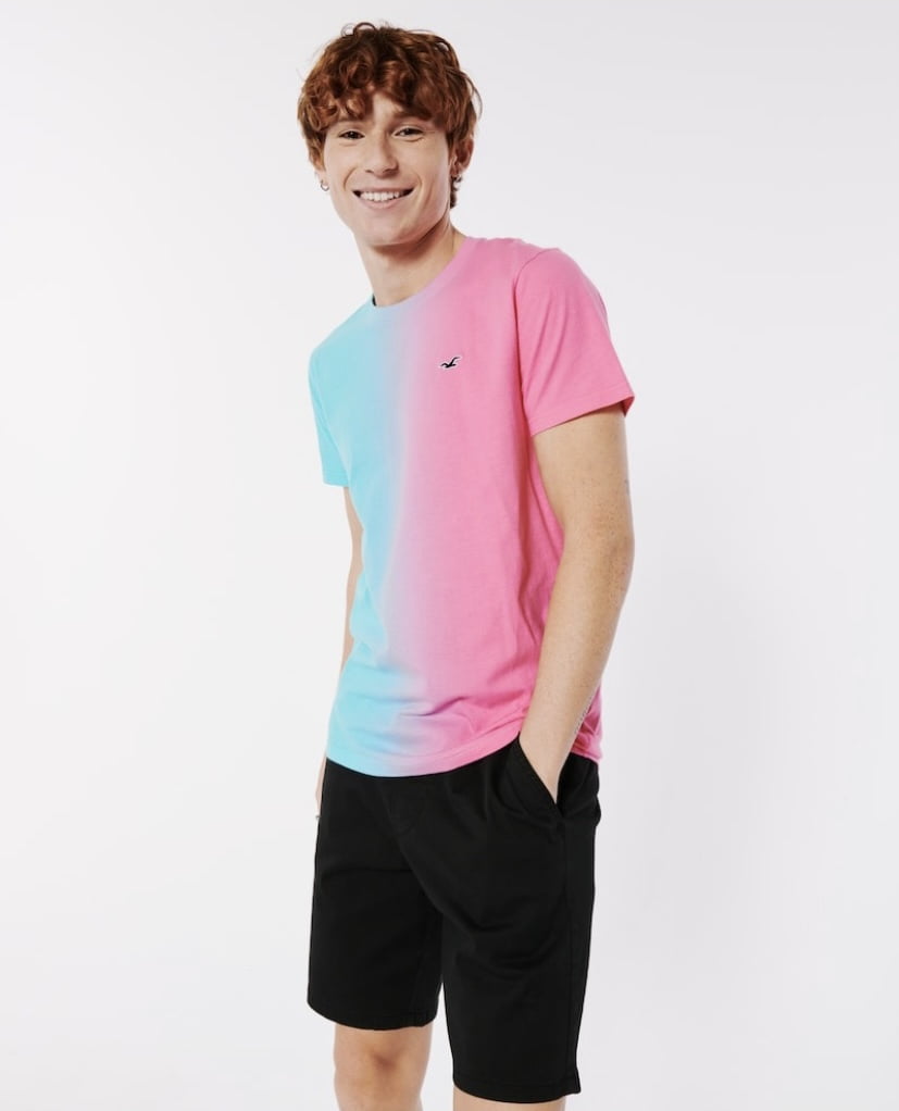 Camiseta Hollister Bicolor- Celeste-Rosado