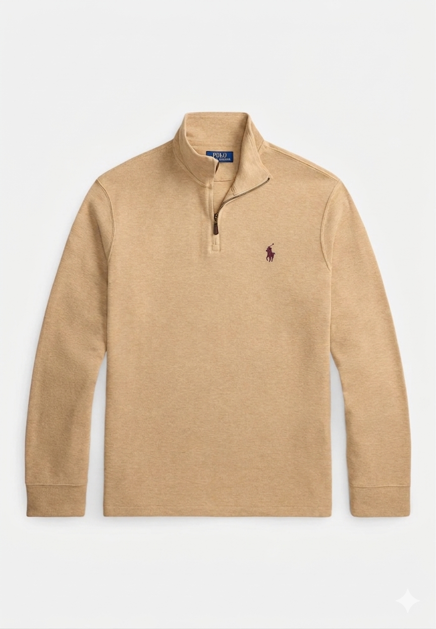 SweaterPolo Ralph Lauren Quarter Zip estate rib - Khaki dune