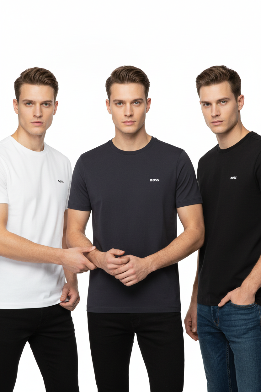 3-pack Boss Cuello redondo - Straight fit (Negro, azul, blanco)