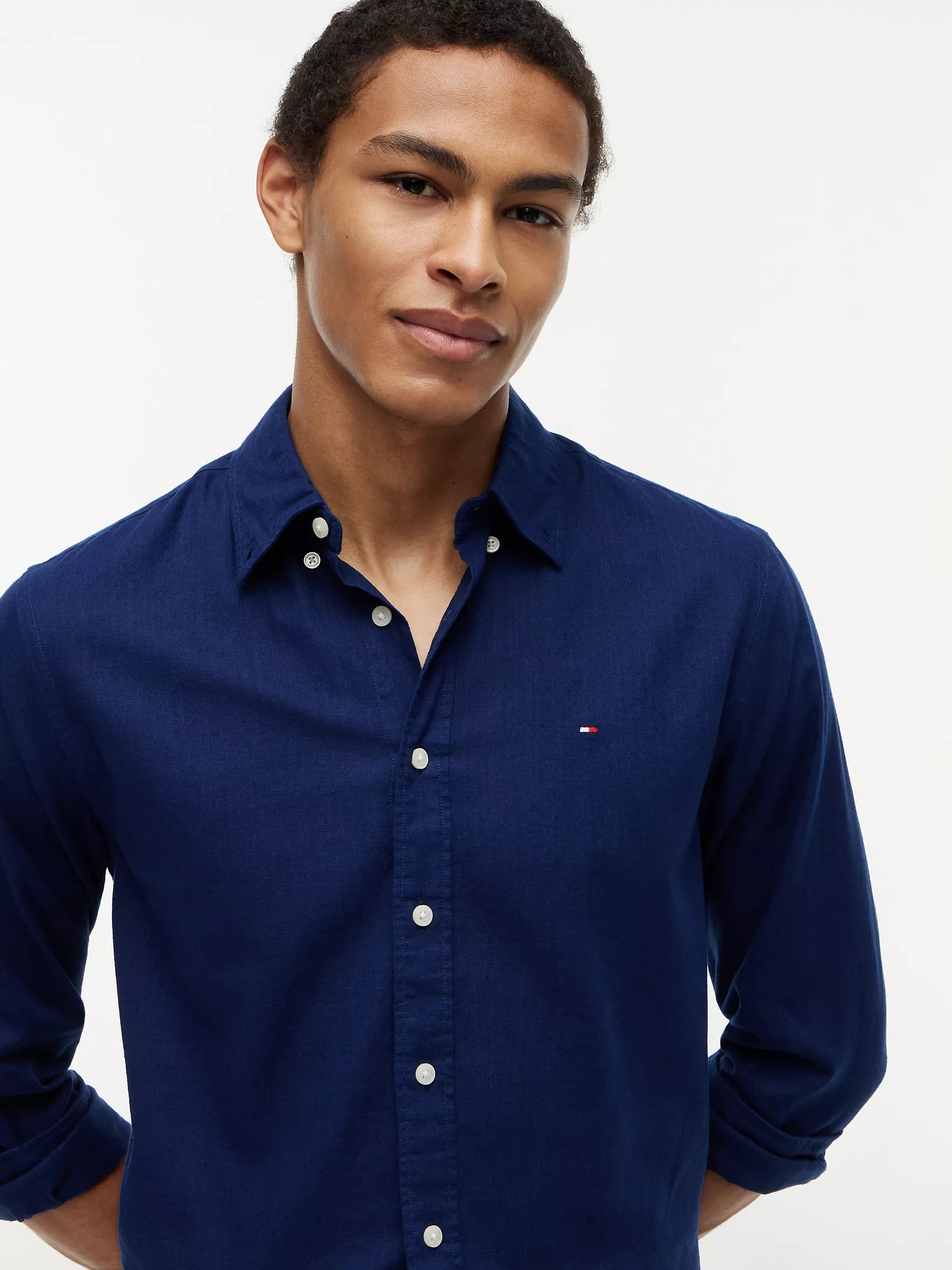 (A PEDIDO) Camisa de lino manga larga Tommy Hilfiger Regular Fit - Azul
