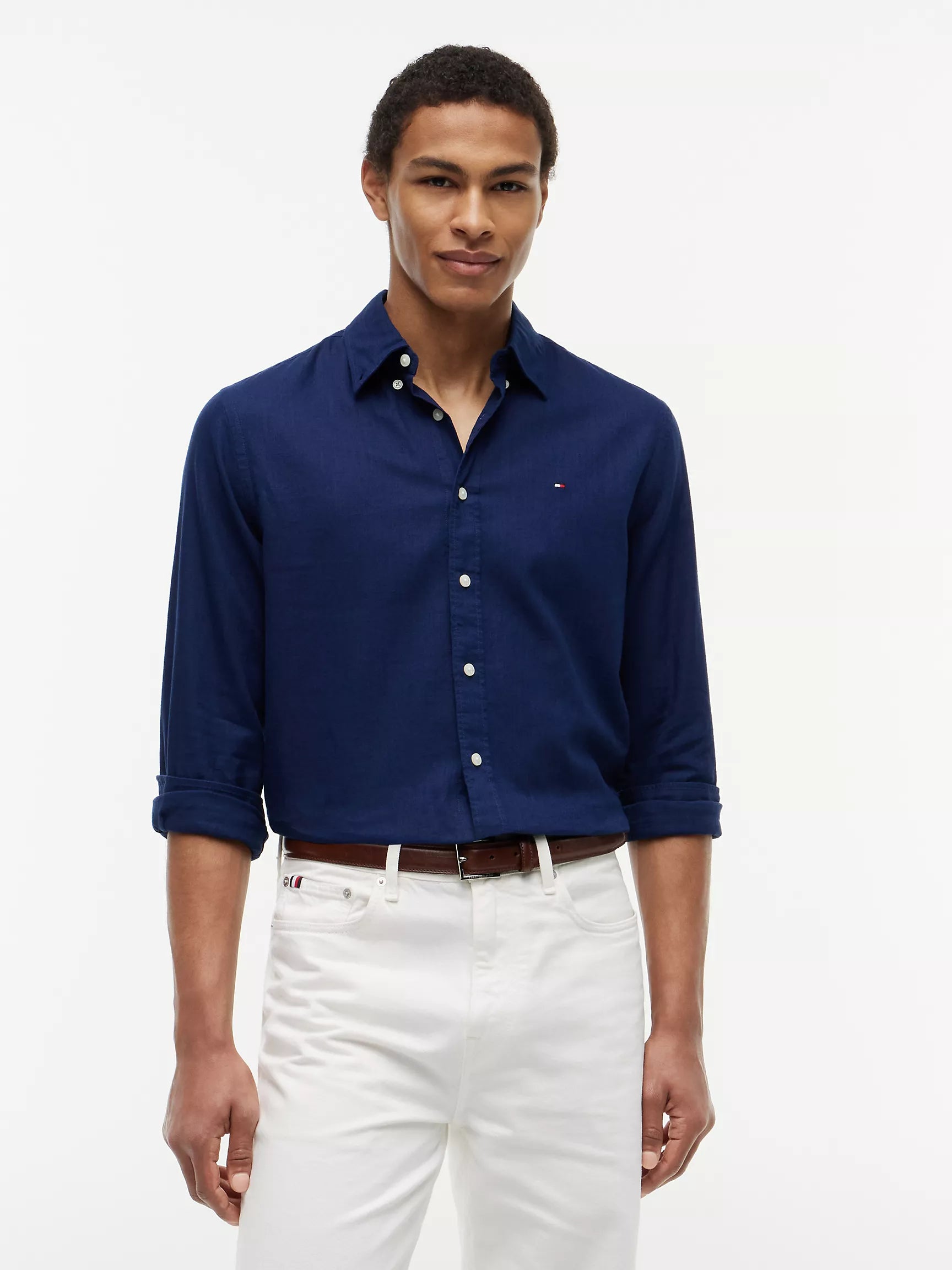 (A PEDIDO) Camisa de lino manga larga Tommy Hilfiger Regular Fit - Azul