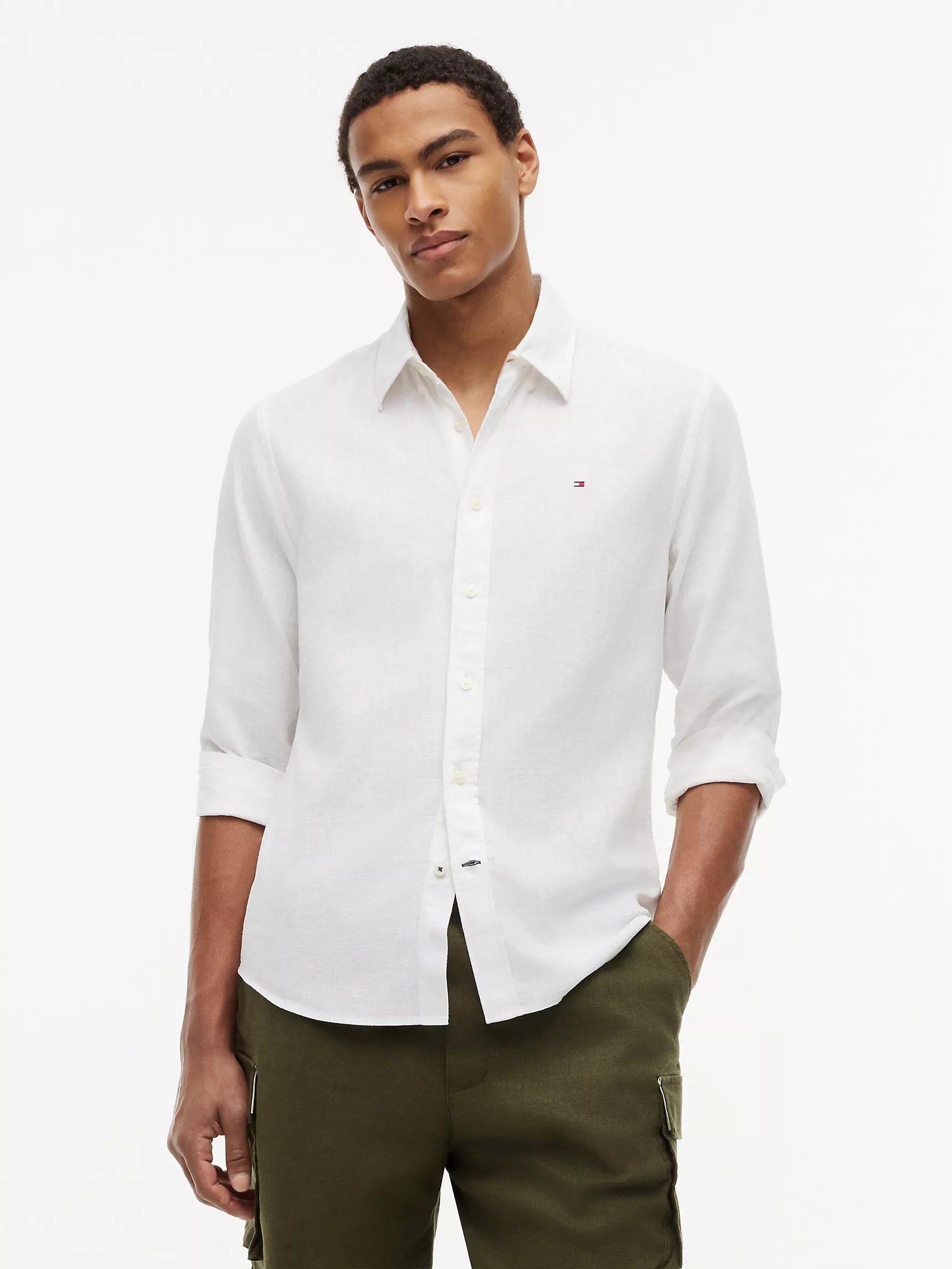 (A PEDIDO) Camisa de lino manga larga Tommy Hilfiger Regular Fit - Blanco