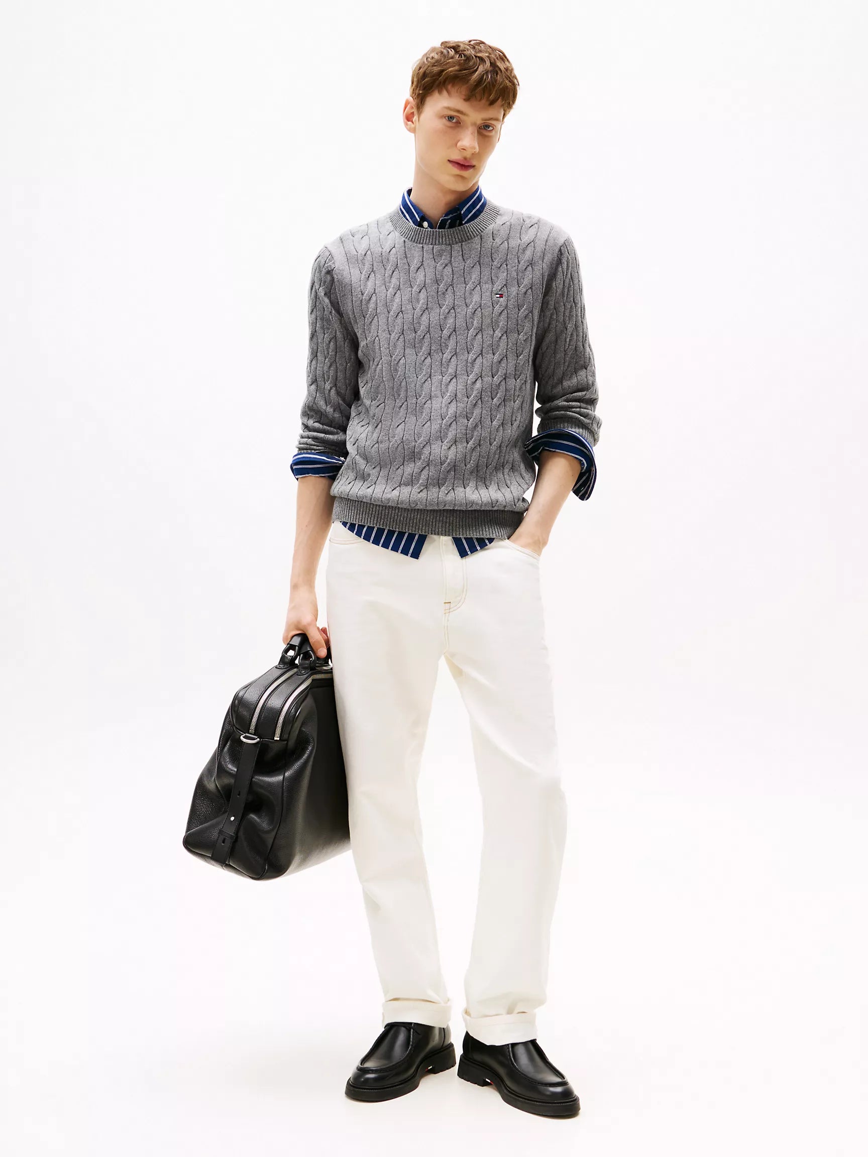 Sweater Trenzado cuello redondo Tommy Hilfiger - Gris Heather