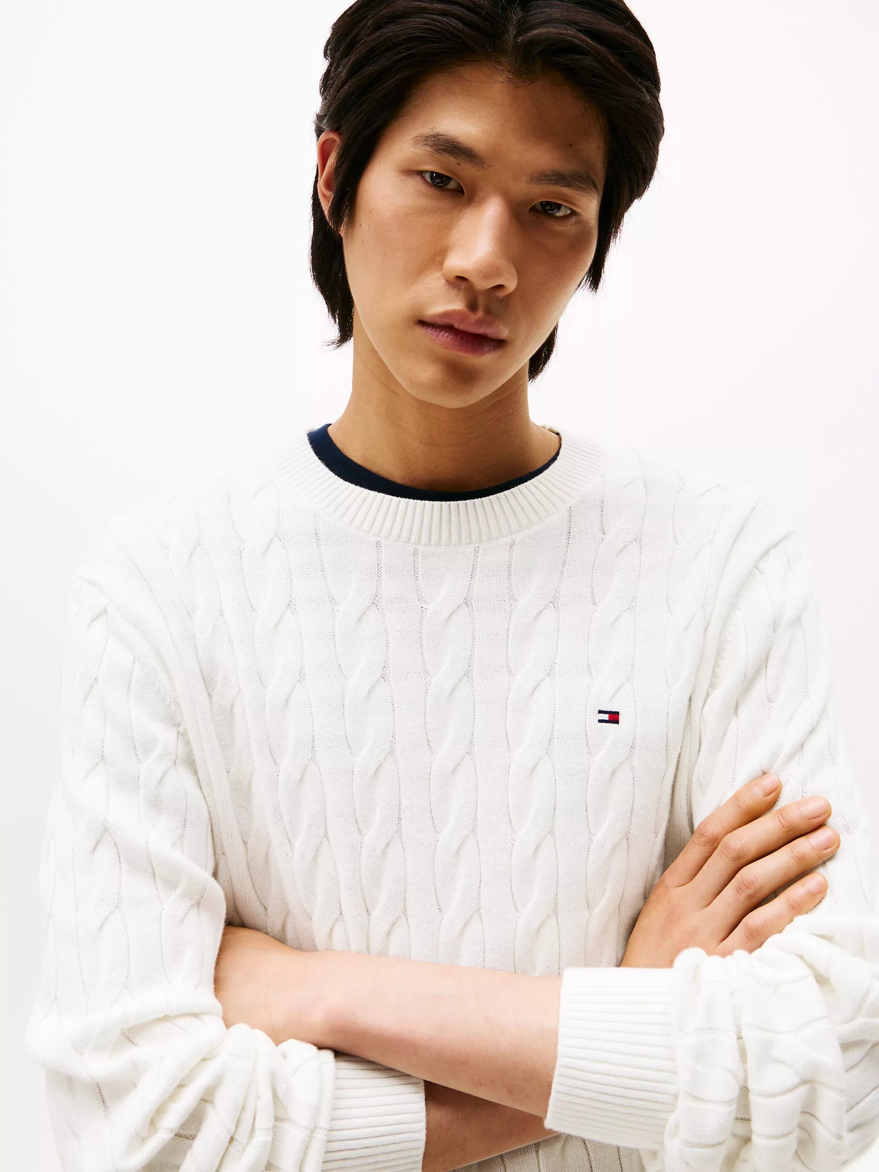 Sweater Trenzado cuello redondo Tommy Hilfiger - Blanco