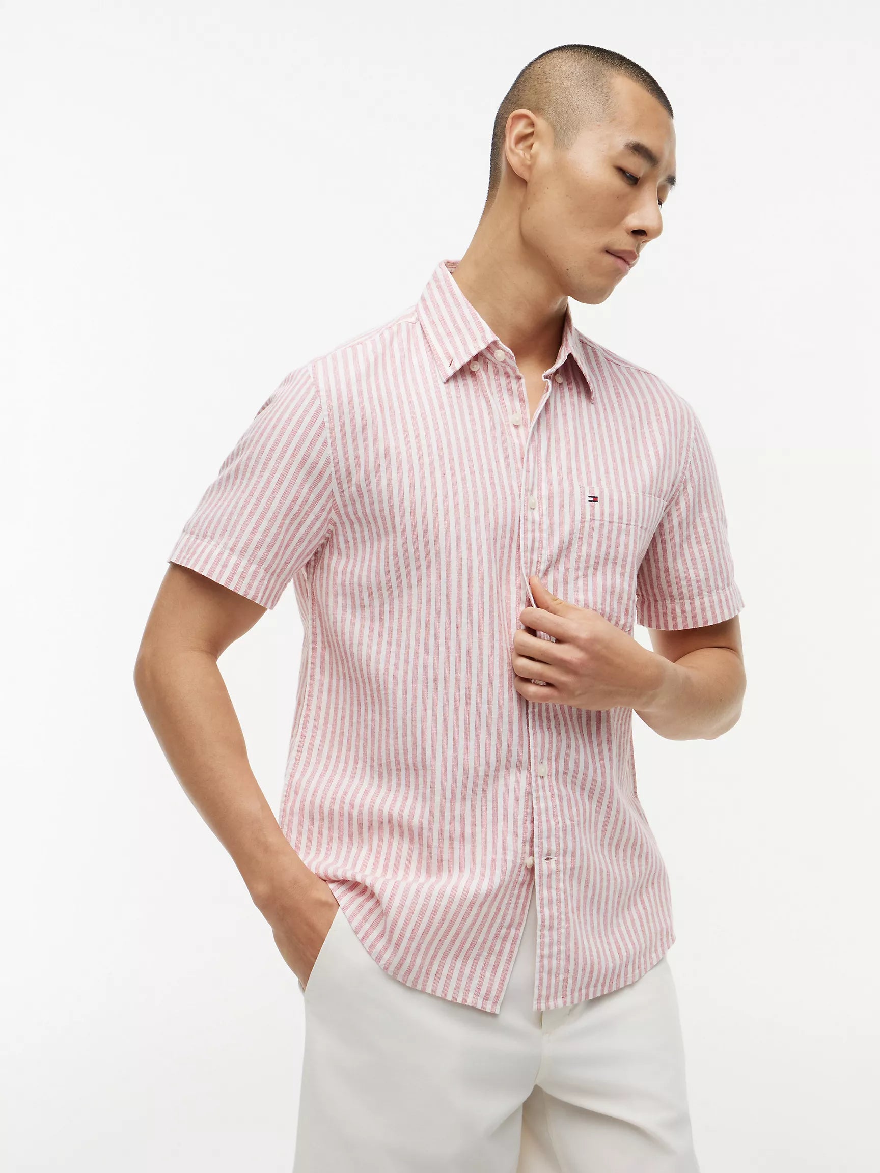 (A PEDIDO) Camisa Lino manga corta Tommy Hilfiger Regular fit - A rayas