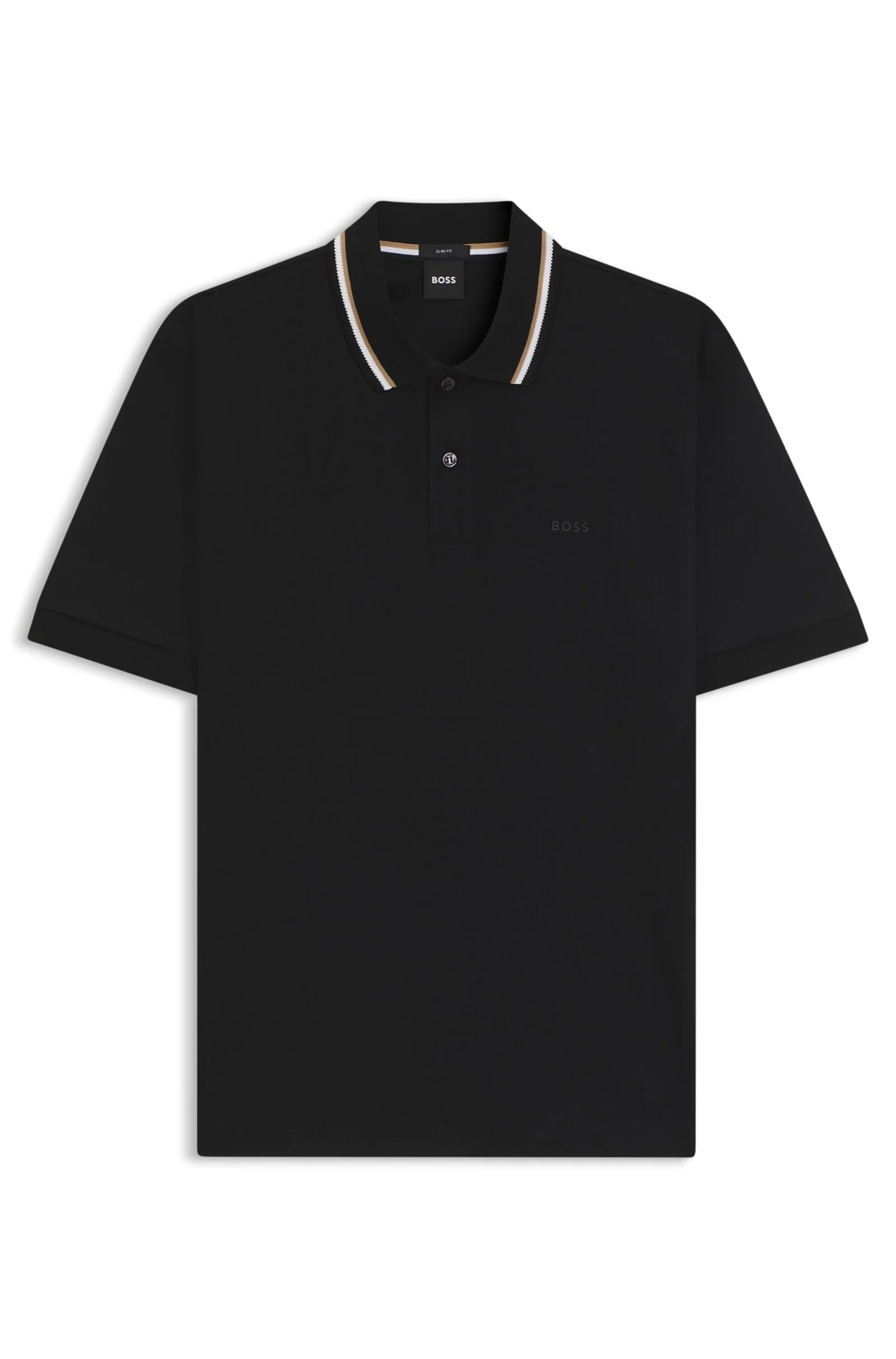 Polo BOSS slim fit de algodón con cuello a rayas y logotipo