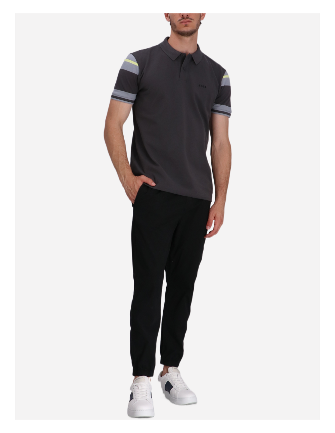 Polo con cuello Boss Gris regular fit - diseño a rayas