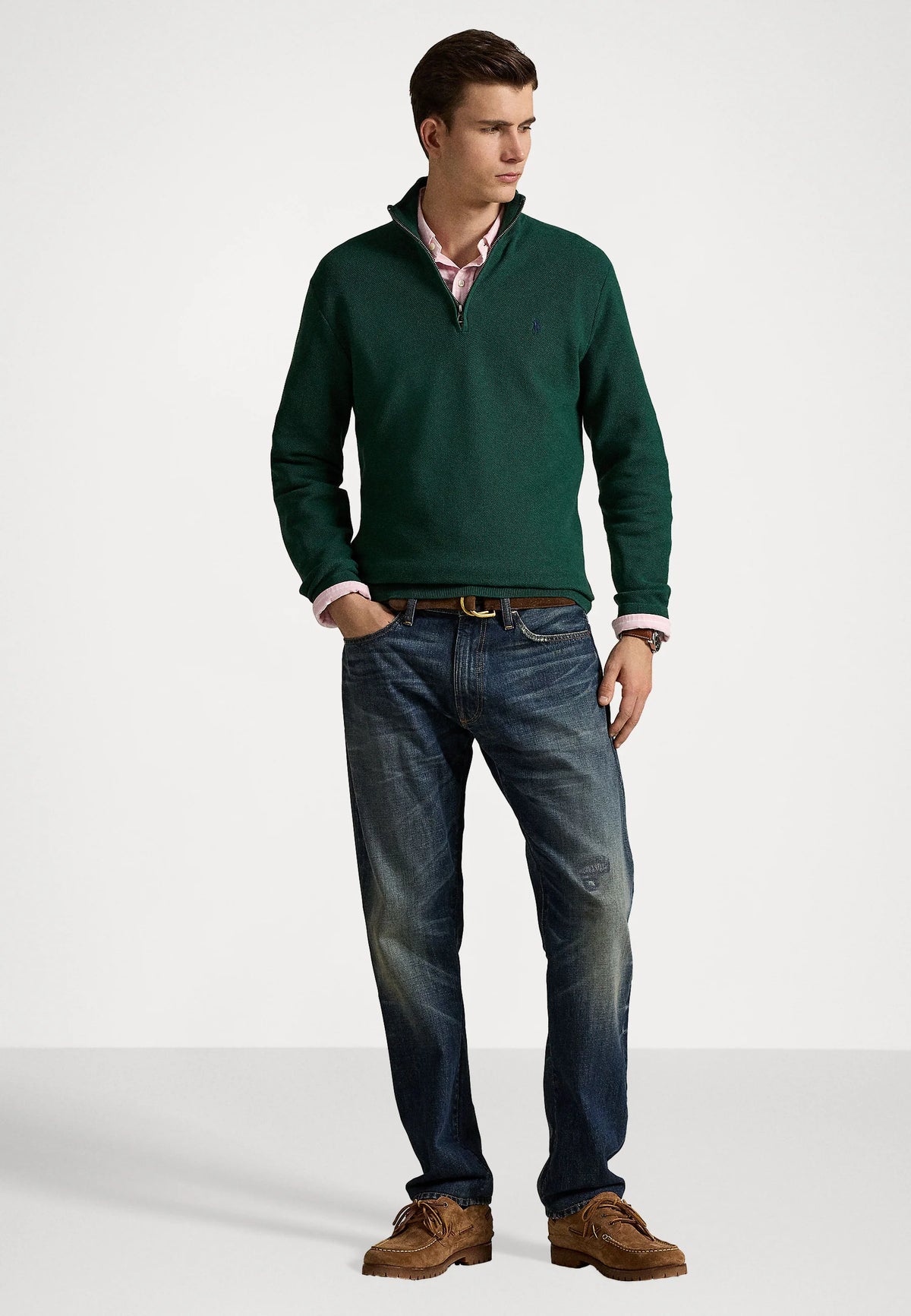 Sweater Polo ralph lauren quarter Zip pima Cotton - Verde Oscuro