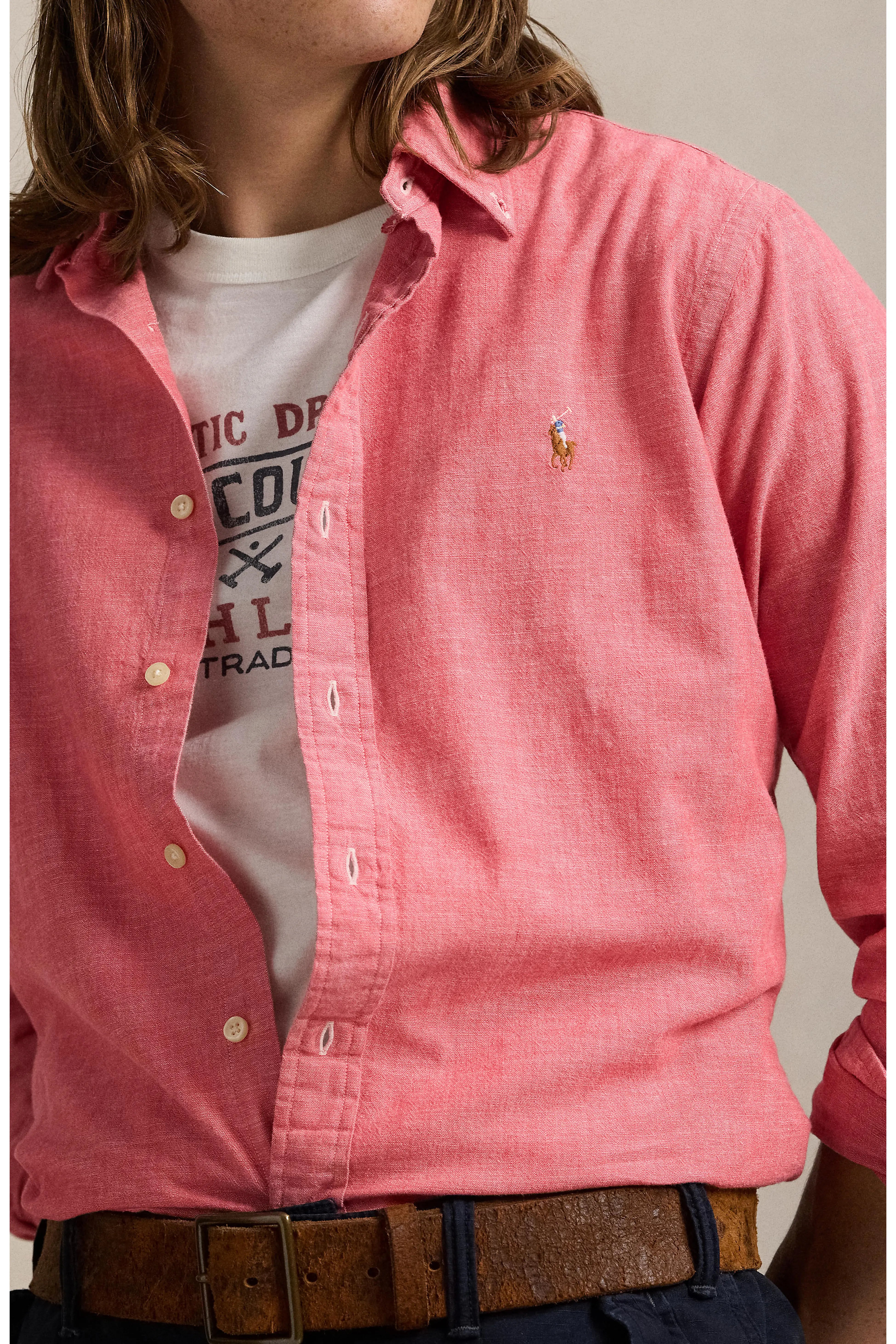 Camisa Polo Ralph Lauren de chambray índigo - Coral