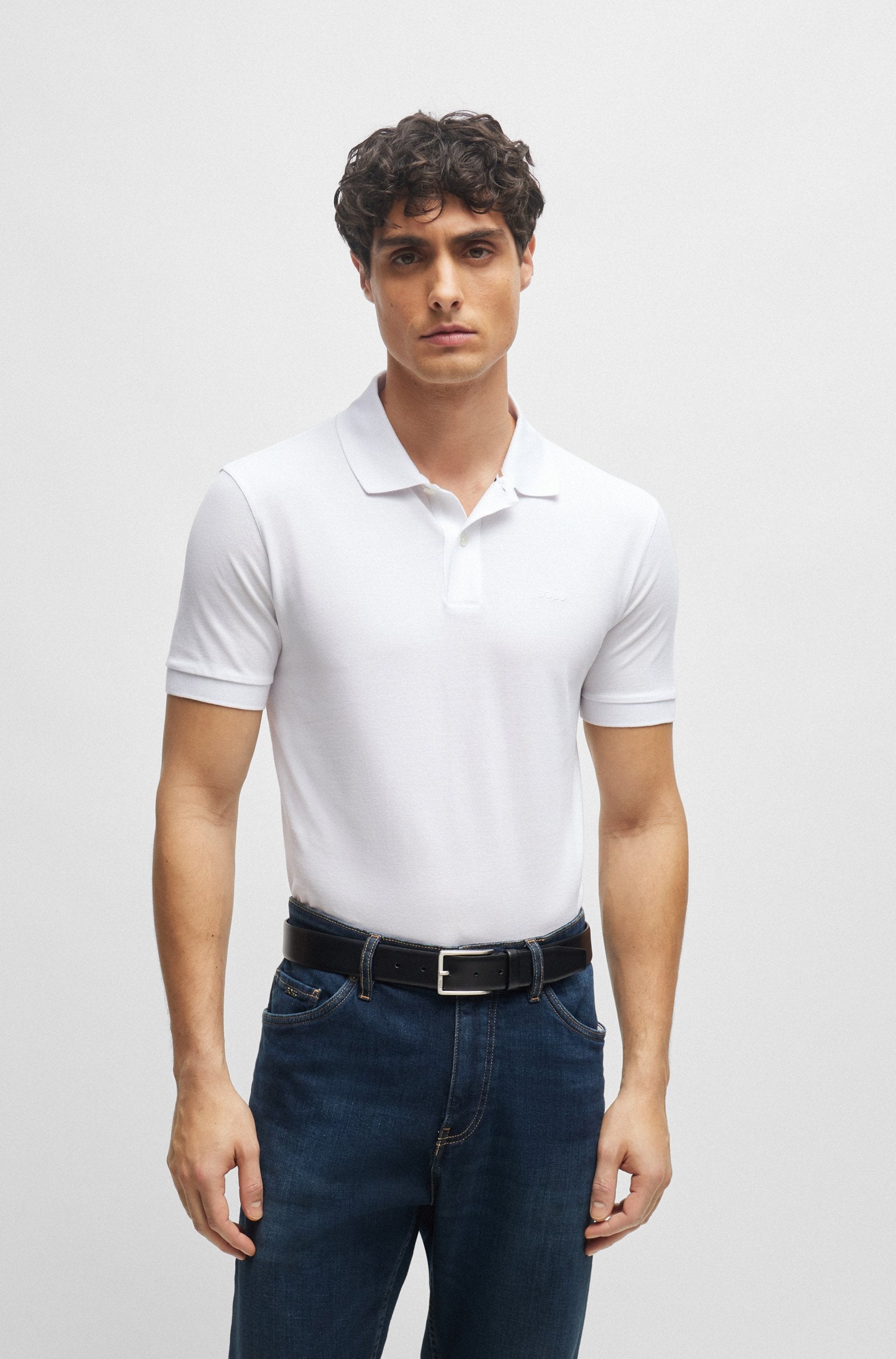 Camiseta con cuello Boss- Logo Bordado