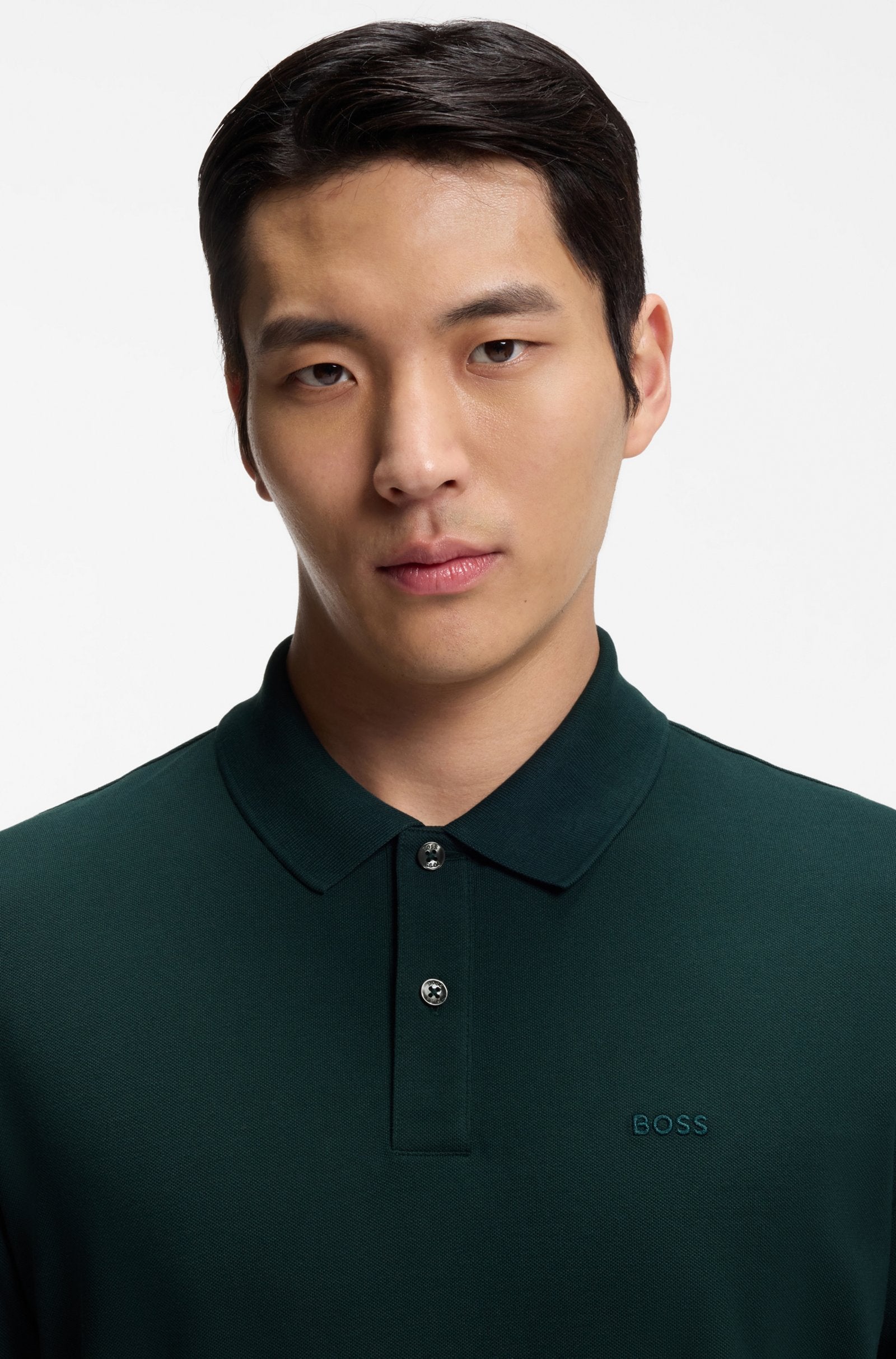 Polo con cuello Boss verde oscuro- regular fit
