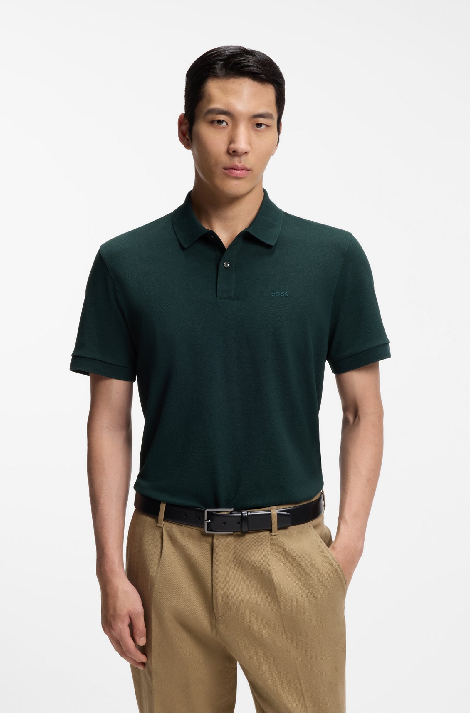 Polo con cuello Boss verde oscuro- regular fit