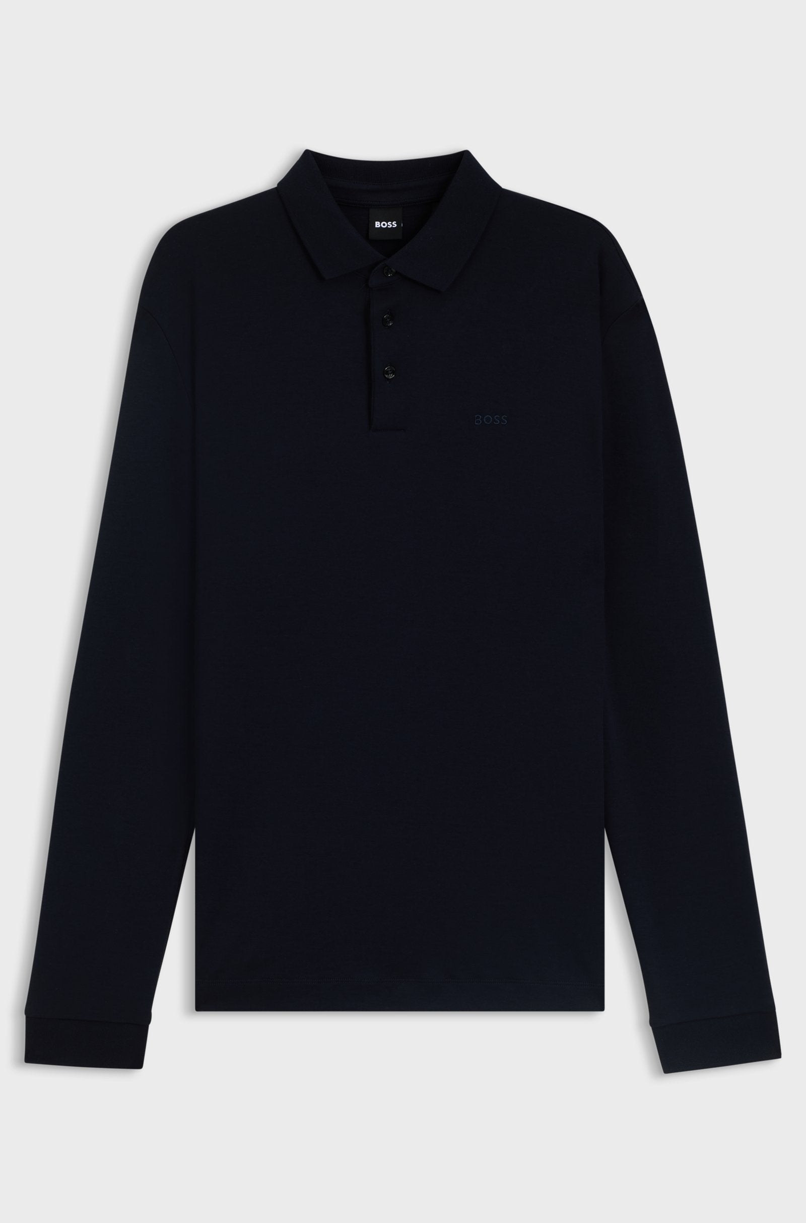 Polo manga larga Boss algodón piqué azul marino - Regular fit