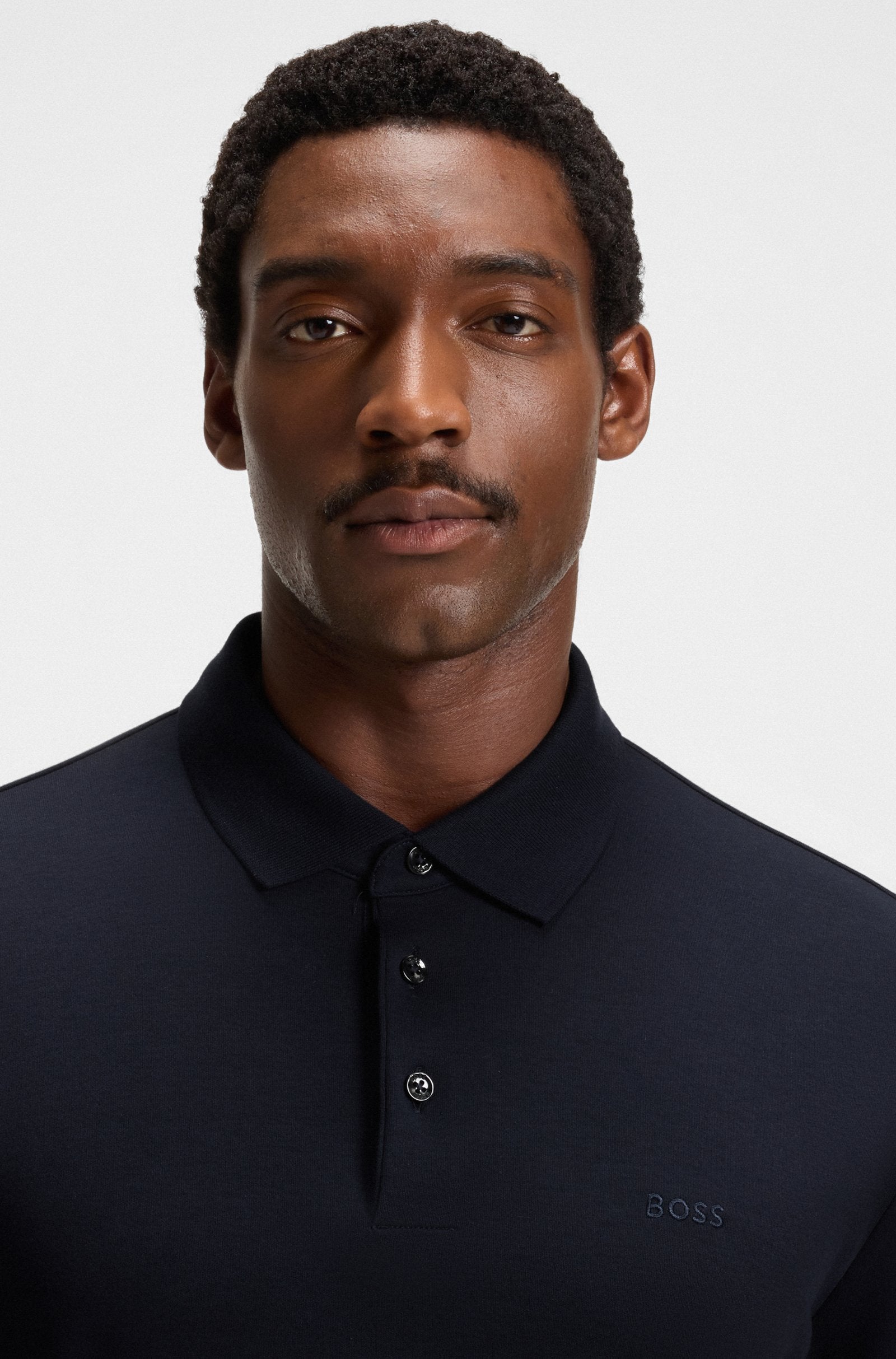 Polo manga larga Boss algodón piqué azul marino - Regular fit