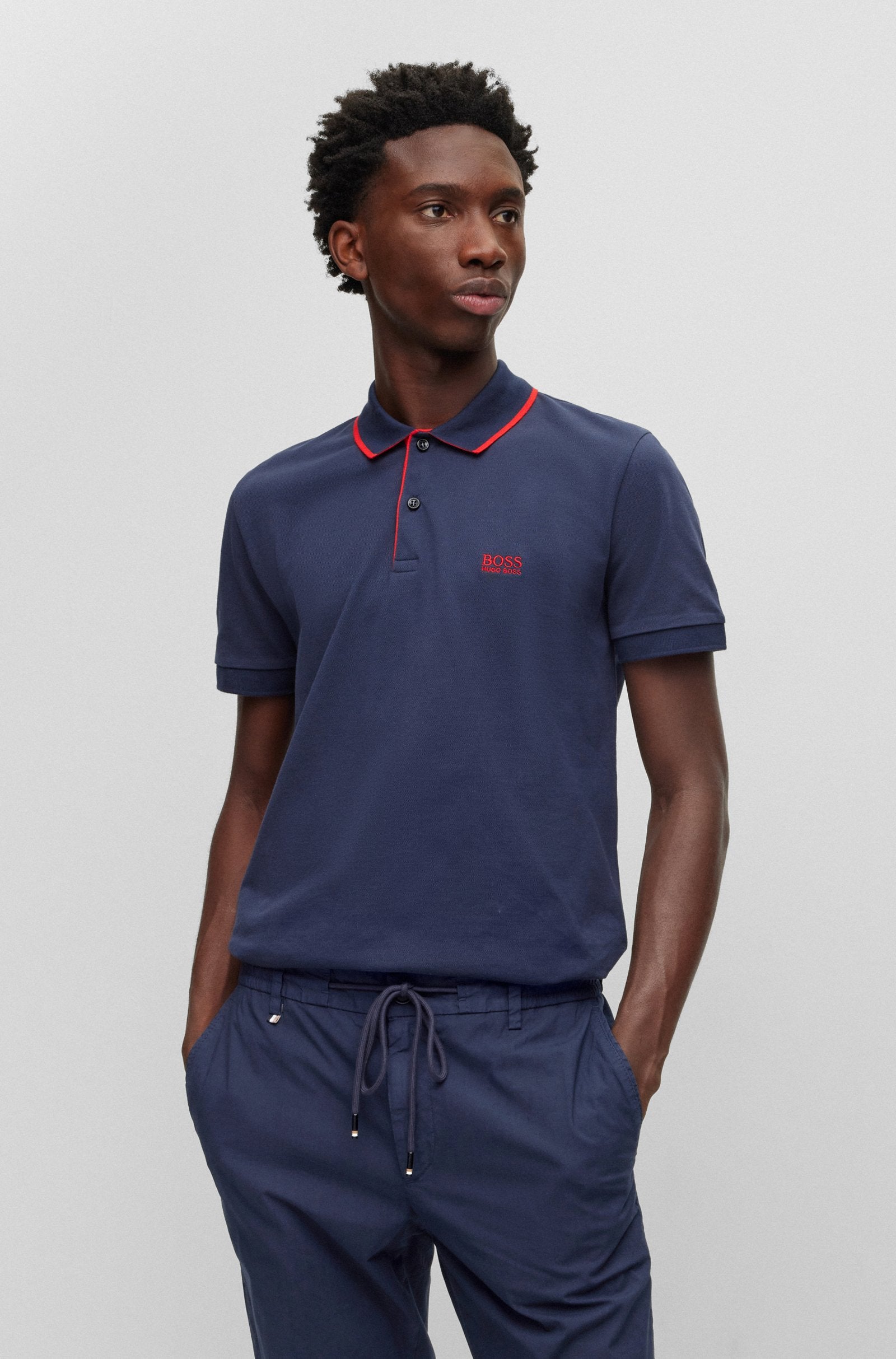 Camiseta con cuello Boss- Logo Bordado