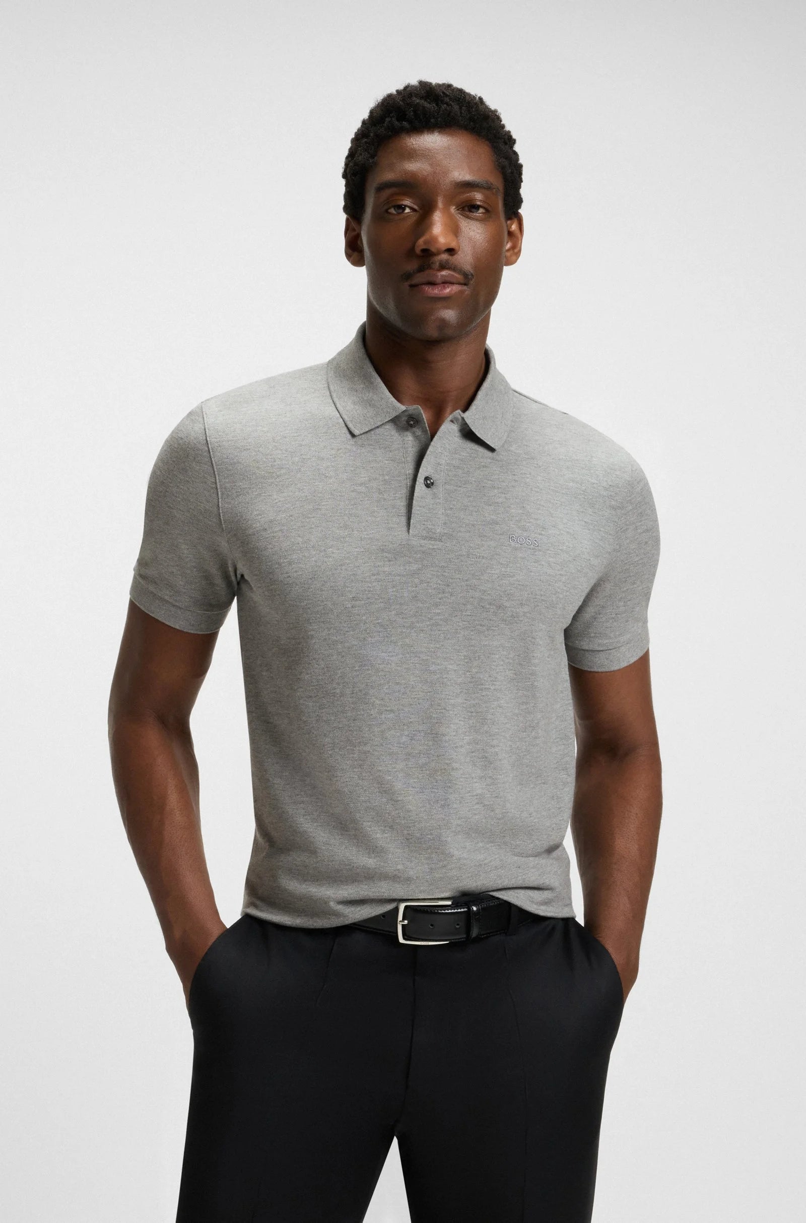 Polo camisero Boss algodón pique Gris - Regular fit