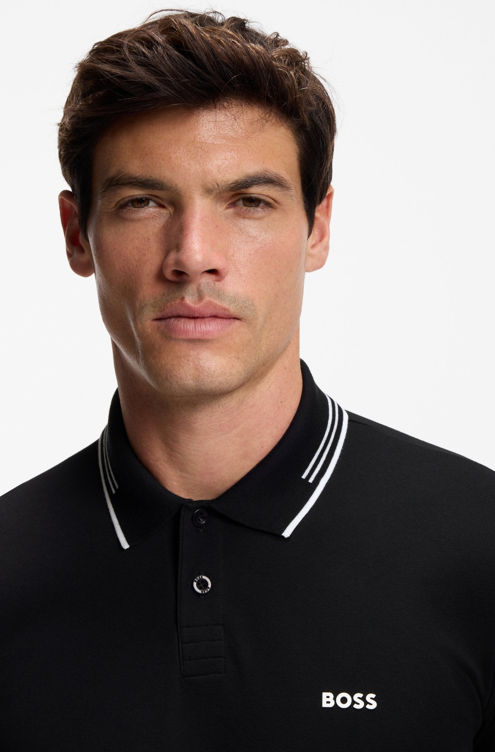 Polo con cuello Boss negro slim fit - stripes
