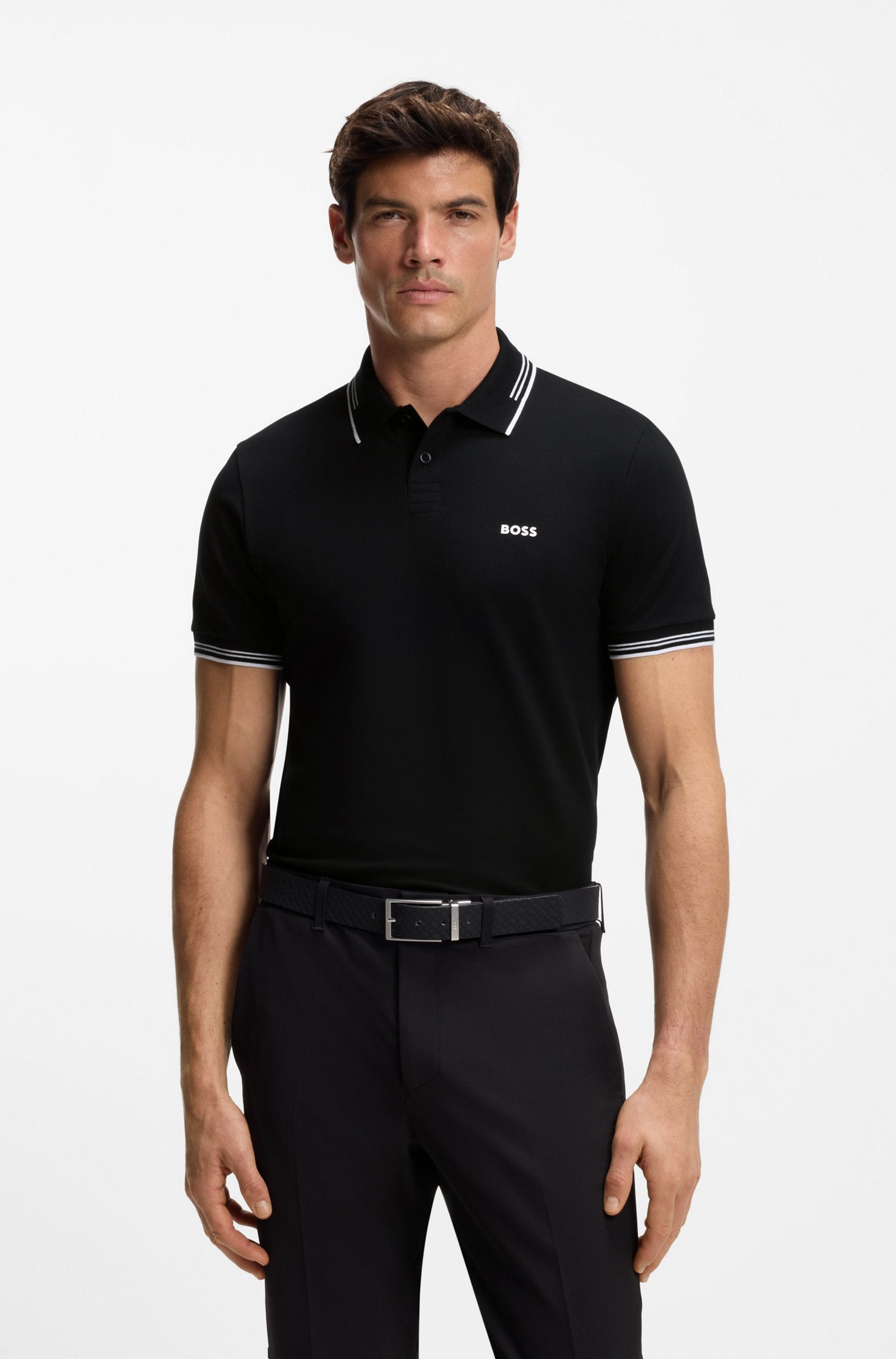 Polo con cuello Boss negro slim fit - stripes