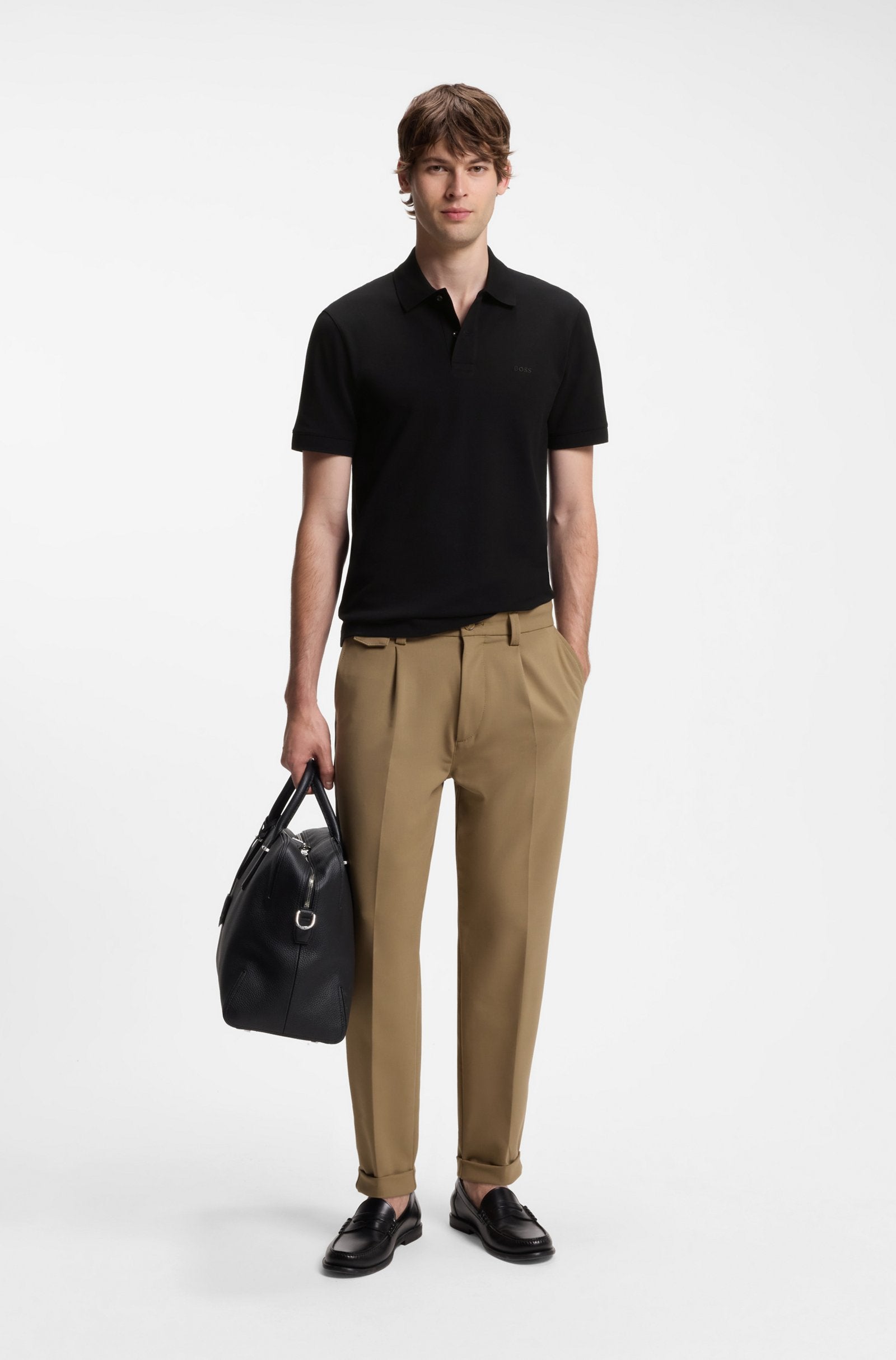 Polo con cuello Boss negro- regular fit