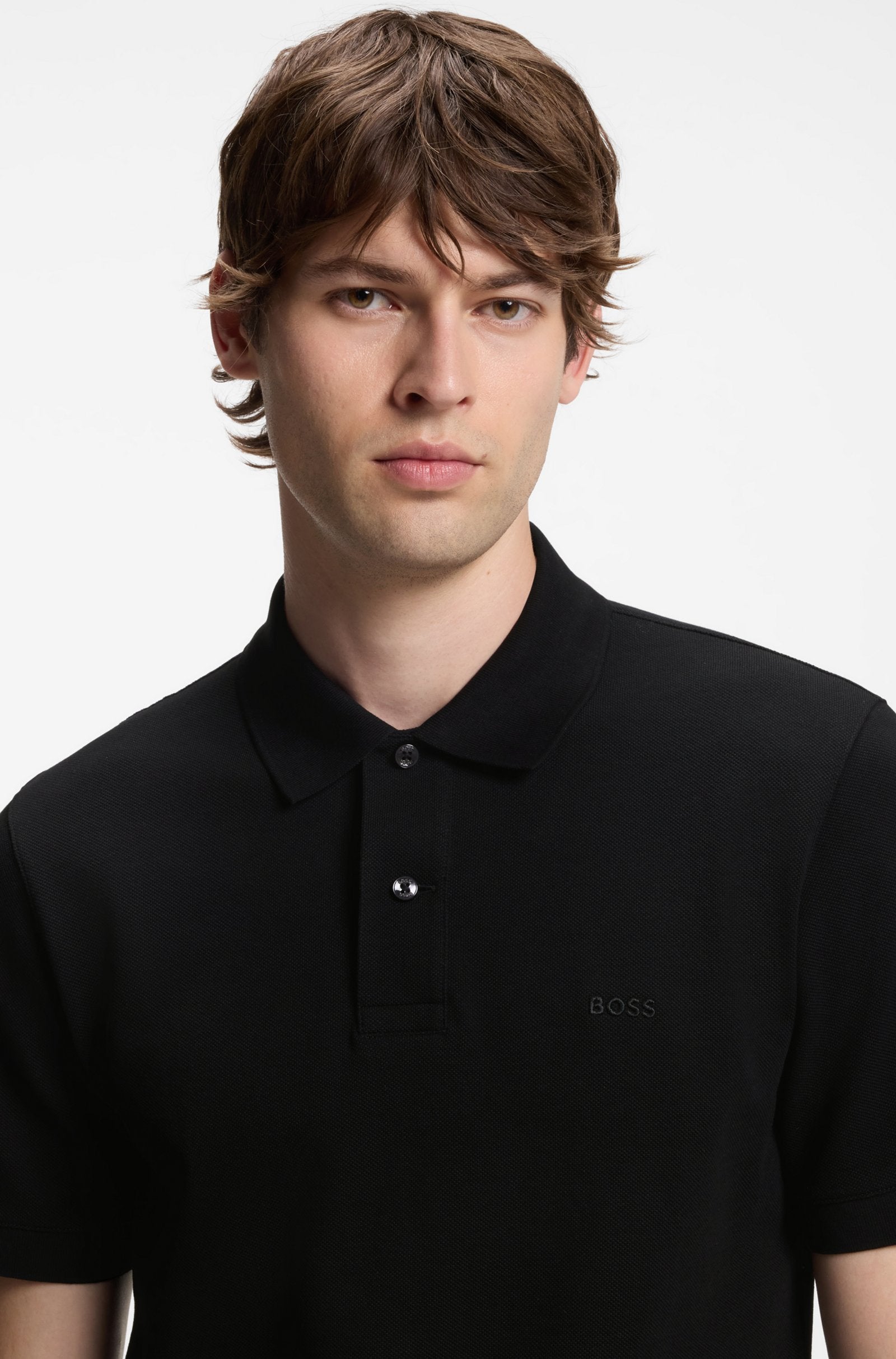 Polo con cuello Boss negro- regular fit