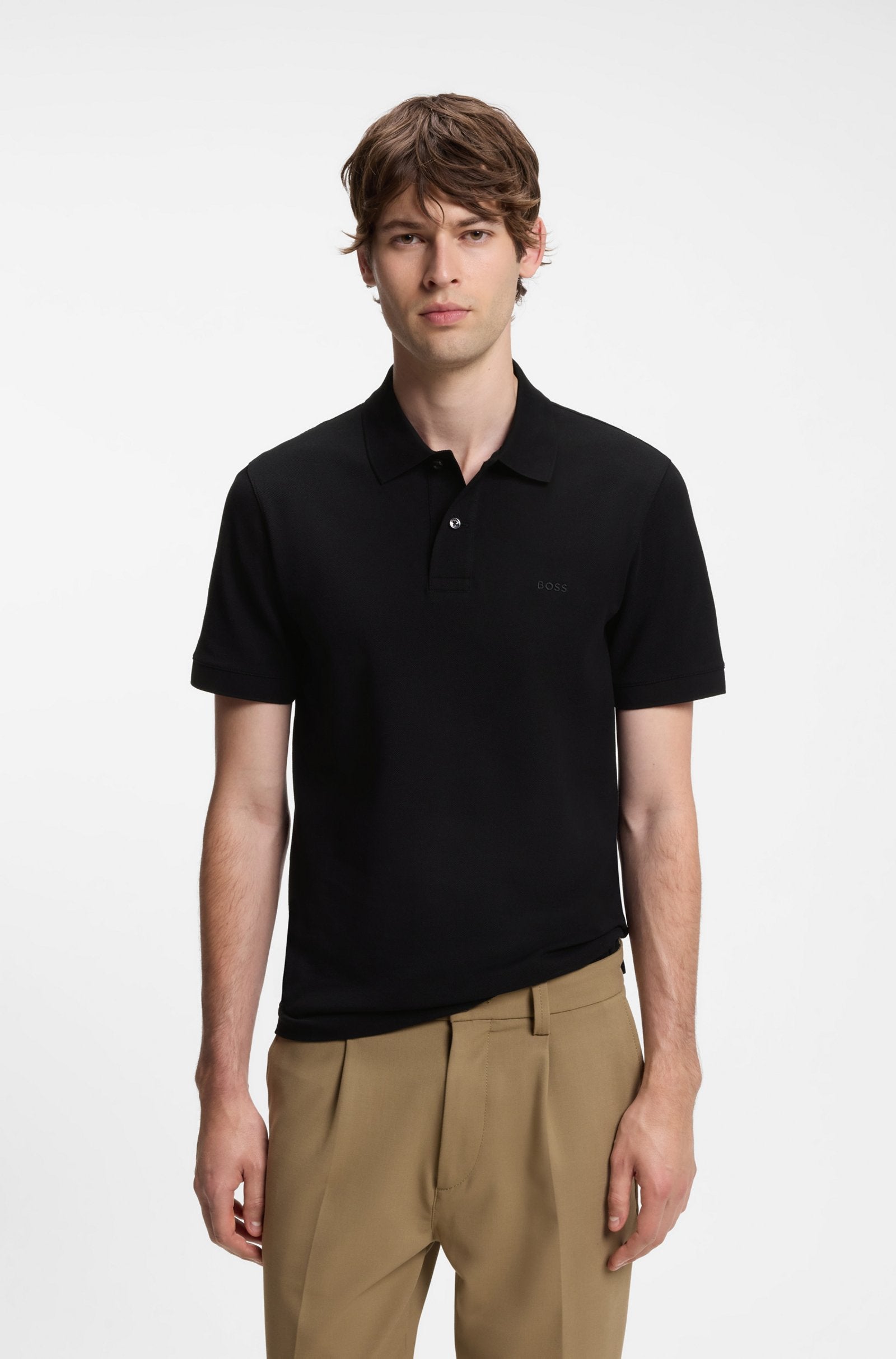 Polo con cuello Boss negro- regular fit
